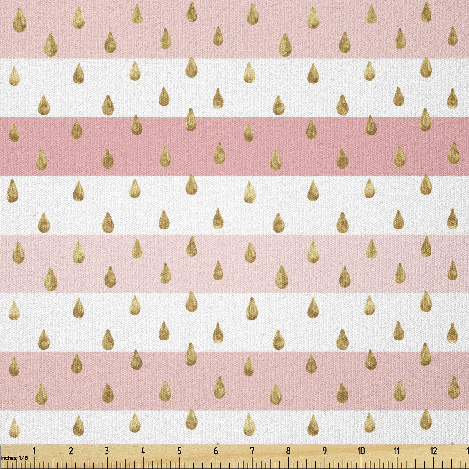 Ambesonne Rain Fabric by The Yard, Pink and White Horizontal Crooked Stripes and Grape Inspired Drops, Stretch Knit Fabric for Clothing Sewing and Arts Crafts, 1 Yard, Amber White
