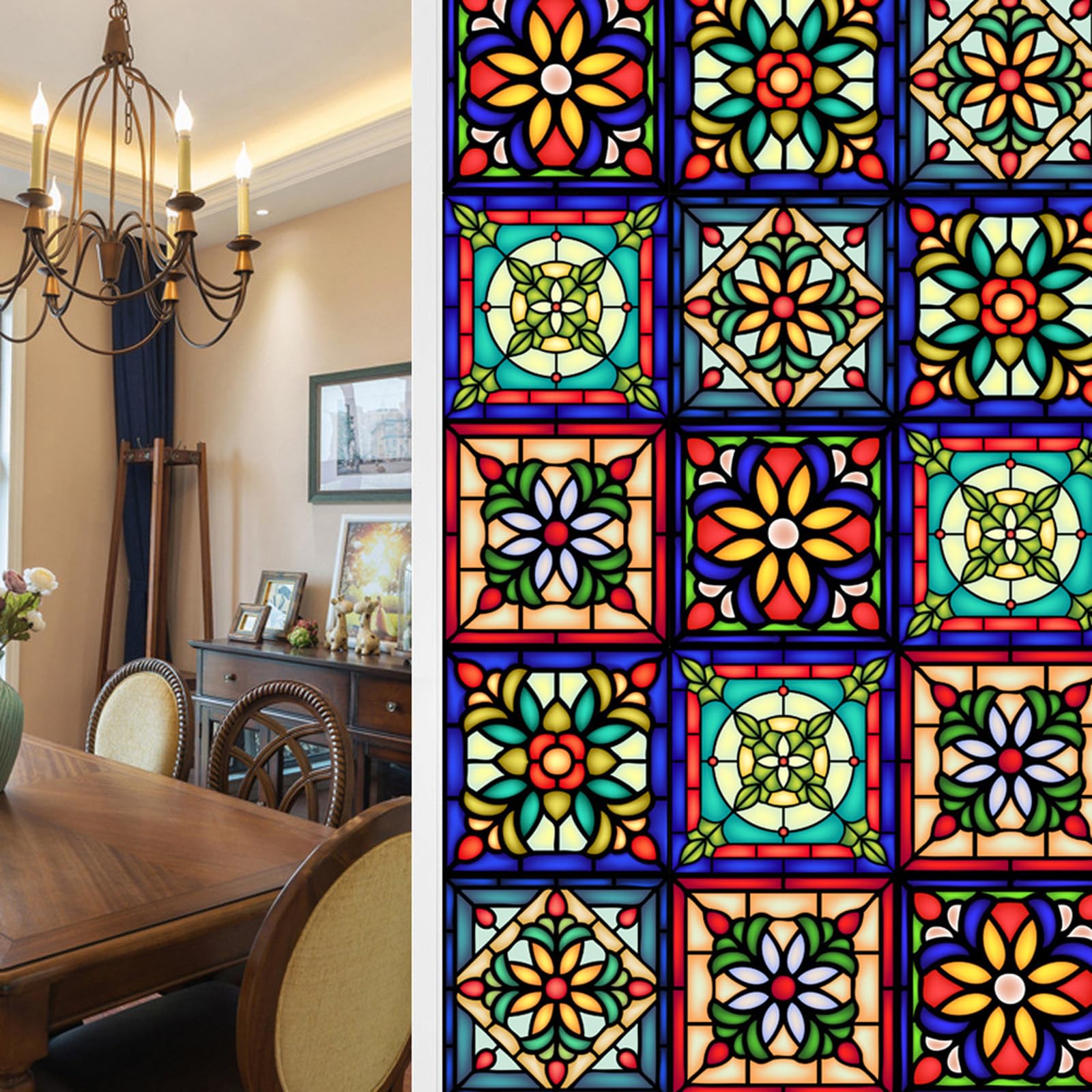 BBTISG 2 Pcs Privacy Window Film, 45 * 100cm Privacy Window Film Bathroom Removable Window Privacy Cling Static Stained Glass Stickers for Home Office Bathroom (Style 5)