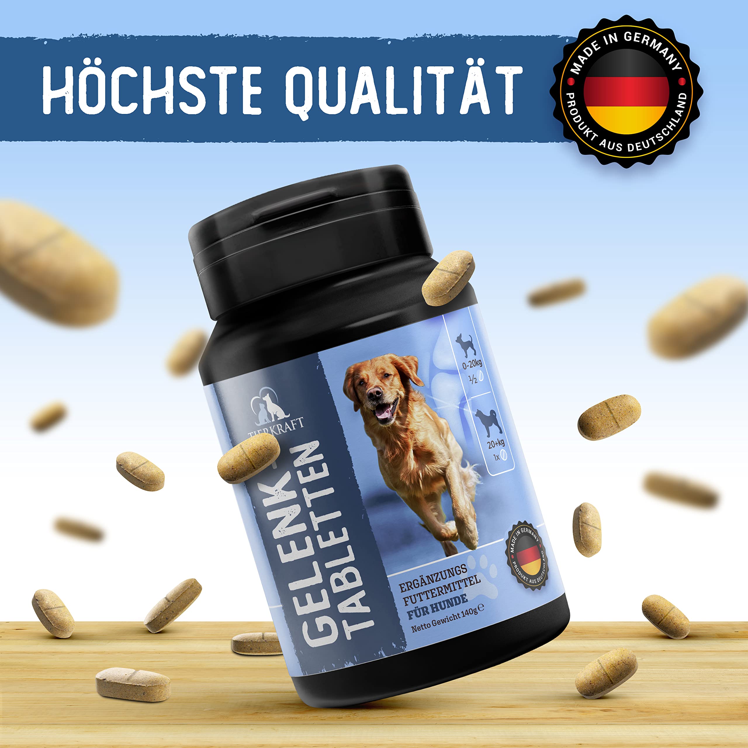 Tierkraft Gelenktabletten für Hunde - Made in Germany - Gelenktabletten mit Grünlippmuschel - Teufelskralle - MSM - 100 Gelenk- & Knochenschutz Tabletten