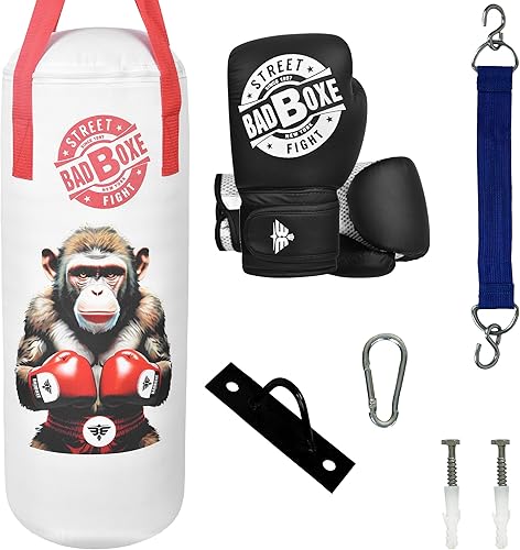 Miniatura 8 de Saco de boxeo para niños con guantes de boxeo  Juego de saco de boxeo junior de 2 pies relleno y sin relleno con soporte y colgador  Saco de boxeo