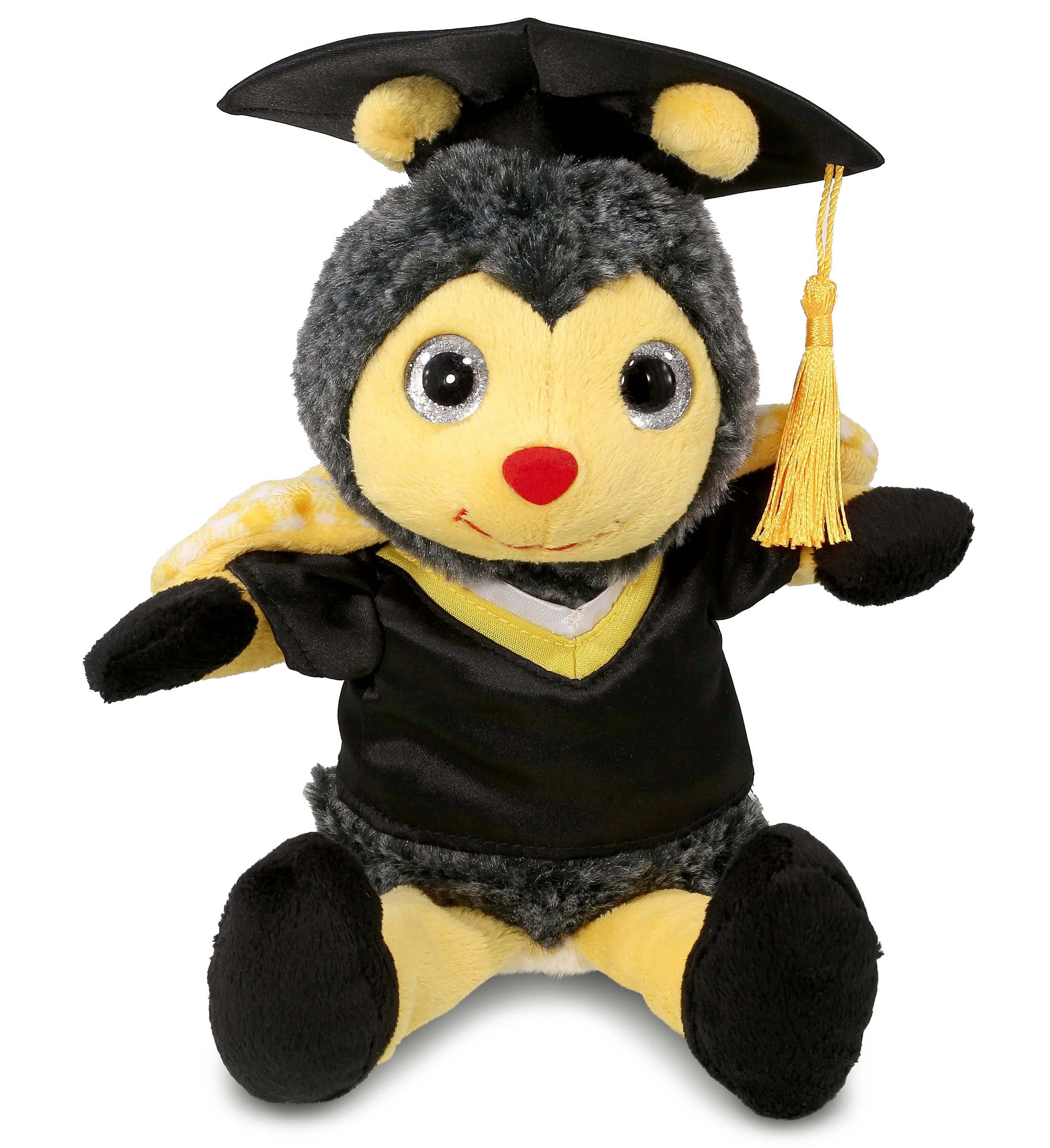 DolliBu Sitting Honeybee Graduation Plush Toy - Super Soft Graduation Stuffed Animal Dress Up with Gown and Cap with Tassel Outfit - Cute