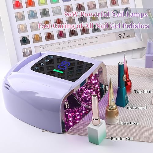 Miniatura 17 de Lámpara de uñas LED UV recargable de 96 W, luz UV inalámbrica portátil para uñas con pantalla LCD, sensor automático, 4 ajustes de temporizador