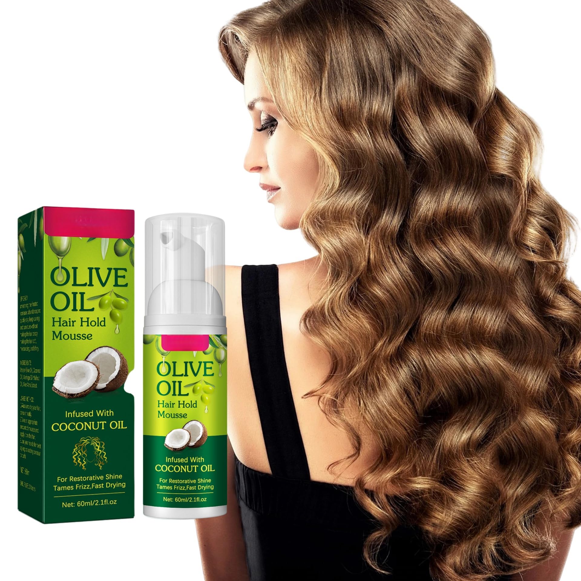 HONPOLOOlive Oil Hair Hold Mousse 60ml Nourishing Olive Oil Formula, Long-Lasting Hold, Defines and Enhances Curls, Moisturizes and Conditions, Anti-Frizz Protection, Lightweight and Non-Greasy