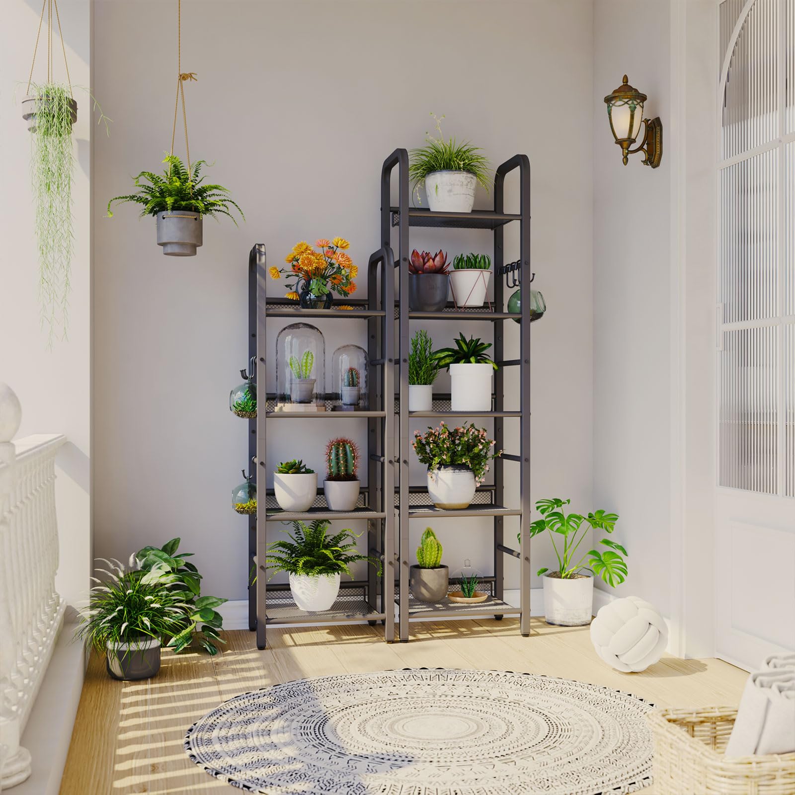 YMYNY Estantería de 5 Niveles, Librería, Biblioteca, Estante de Almacenamiento, con Gancho en S de 8 Piezas, Marco Metálico, Estilo Minimalista, para Sala de Estar, Oficina, Baño, Negro HBC055B