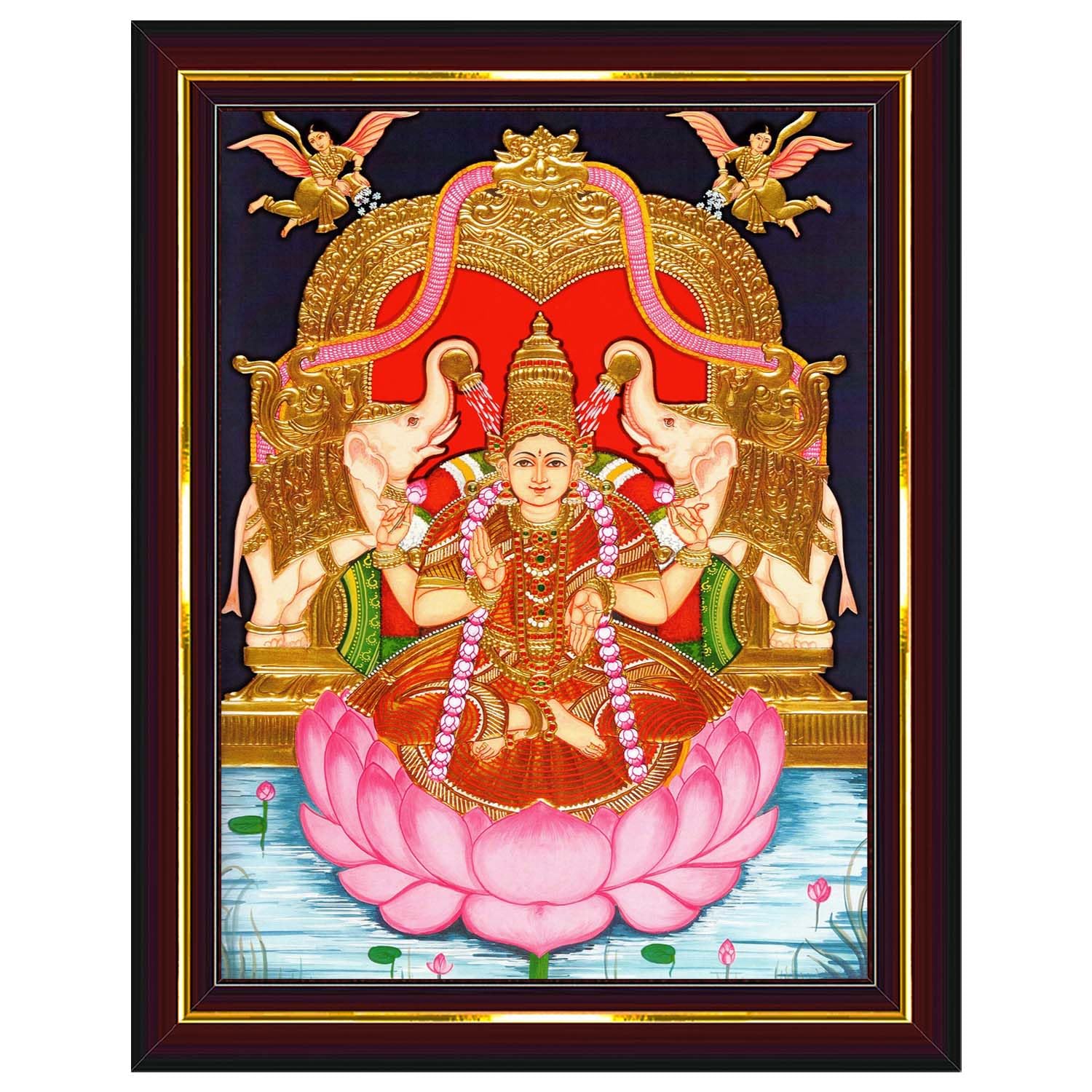 Goddess Lakshmi Devi Vaibhav Laxmi Tanjore Wall Painting Framed Home Decor (Wood,Acrylic,Brown,Small Size,6x8 Inch) B1293S-image-15