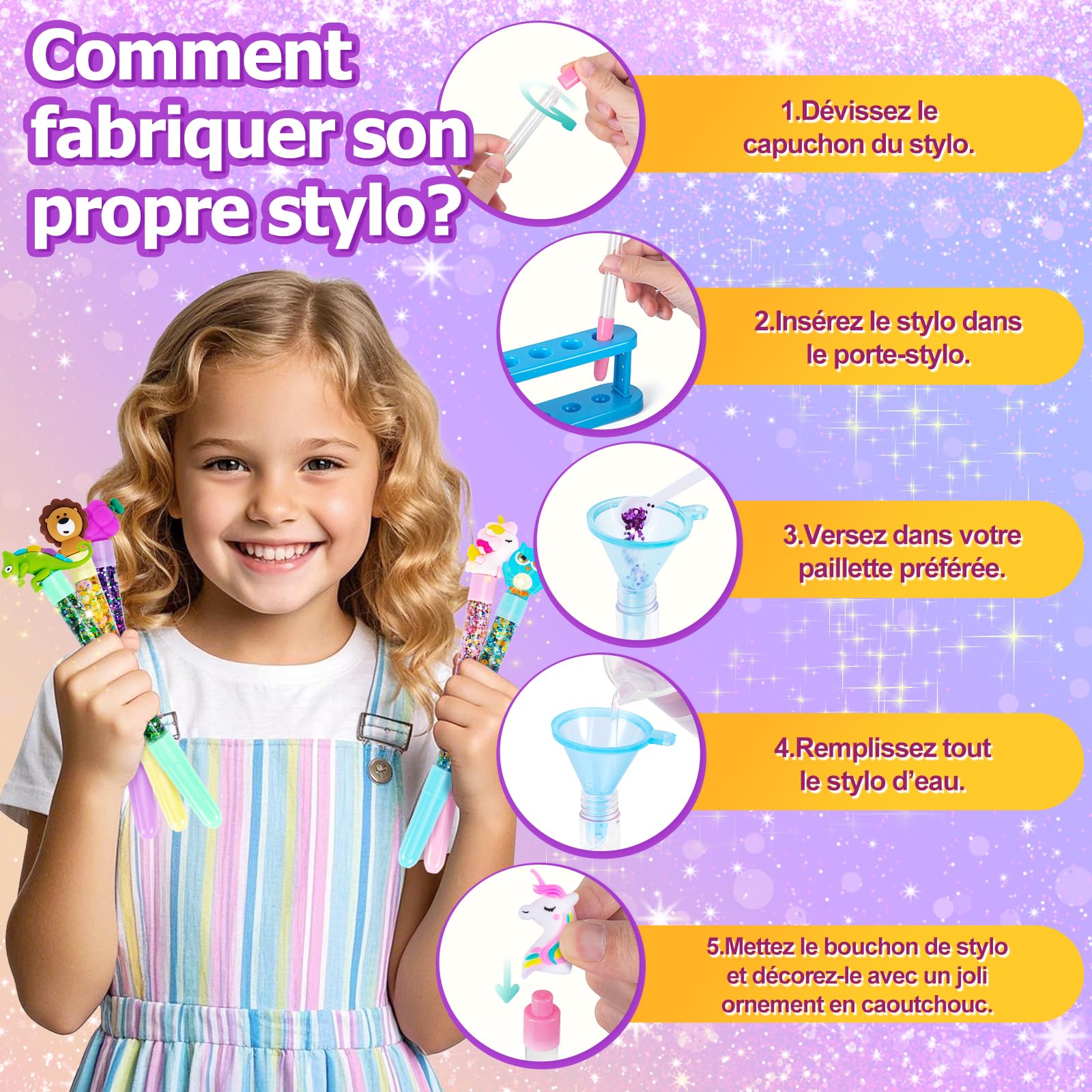 Kazzley Fabrique a Stylo avec 20 Stylos, Kit de Creation Stylo avec 68+ Accessoires, Kit Loisir Creatif Enfant, idée Cadeau Fille 4 6 8 Ans, Activité Manuelle Enfants 5 7 9 10 Ans Cadeau Anniversaire
