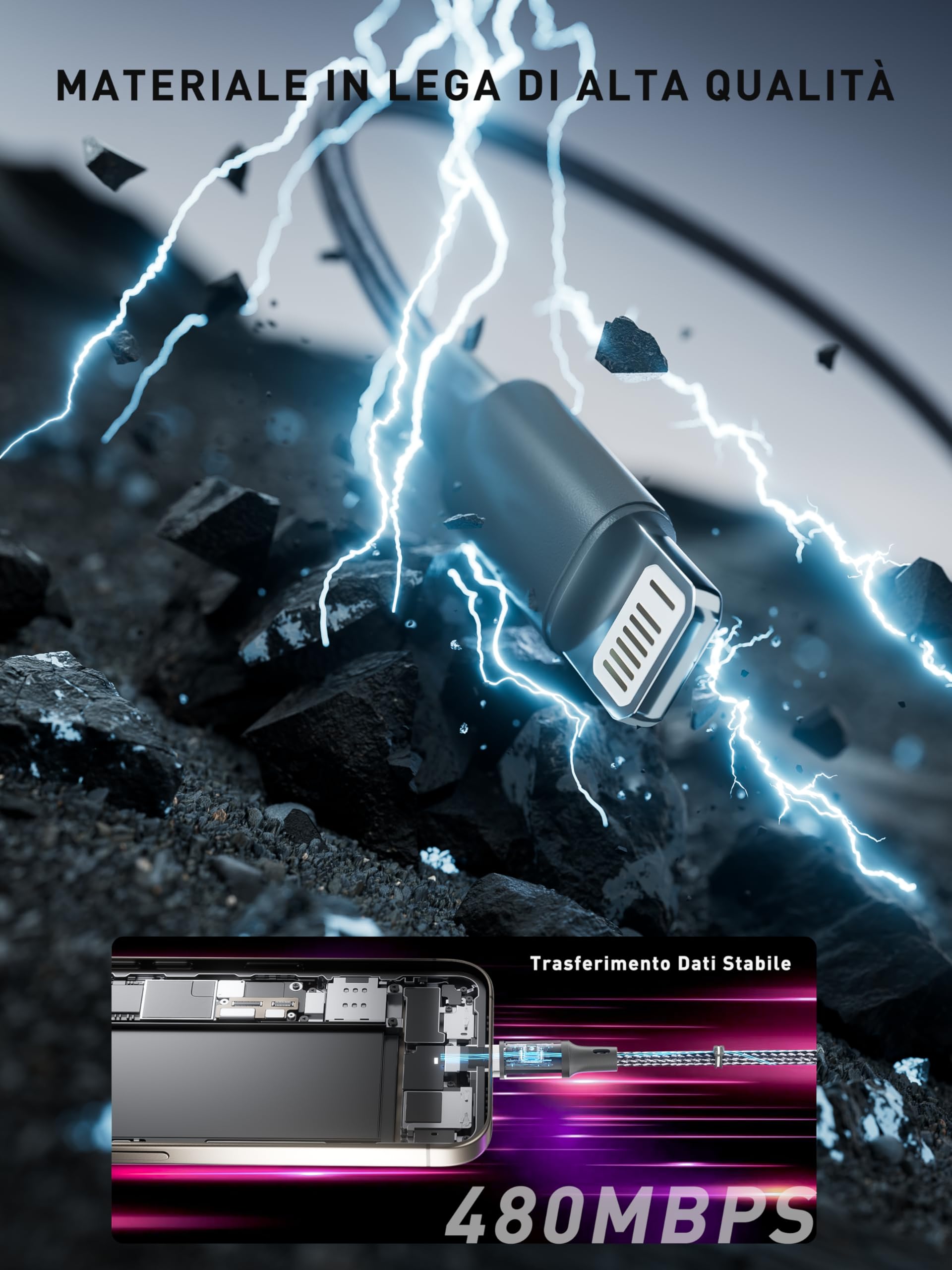 tigratigro Multi Cavo di Ricarica, 4 in 1 Multiplo Cavetto [1.2M] Multiplo Cavetto con Micro USB Tipo C Light-ning Micro interfaccia, con Adattatore USB C Femmina a USB Maschio