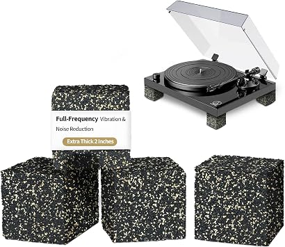 BXI Thick Subwoofer Isolation Pad, 2 X 2 X 2 Inches 4 Pcs Cuttable Full Frequency Dampening Blocks, Shake Absorbing Speakers Mat Riser, Rubber Cork Anti Vibration Feet for Studio Monitor Turntables