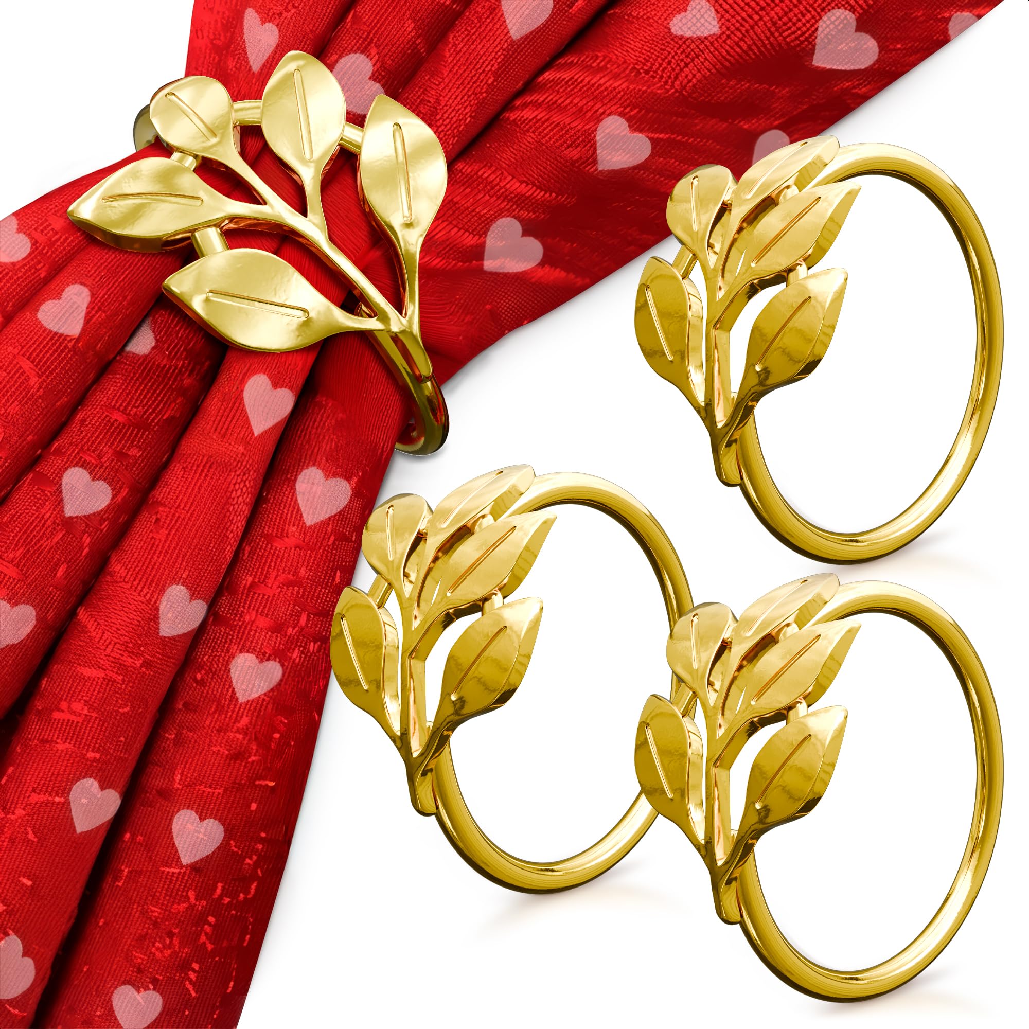 Easter Gold Napkin Rings Set of 12 - Gold Leaf Napkin Rings Set | Elegant Design Napkin Ring Holders for Easter Table Decorations, Festive Dinners, Special Events & Holidays, Kitchen Gifts for Hosts