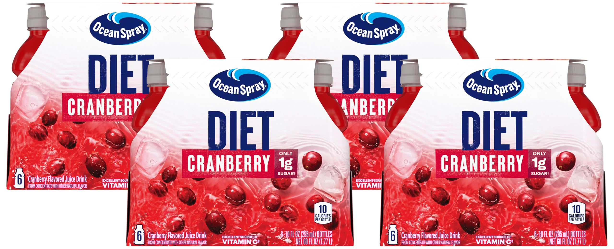 Ocean Spray Diet Cranberry Juice, 10 Fl Oz | 6 Count Bottles | Pack of 4