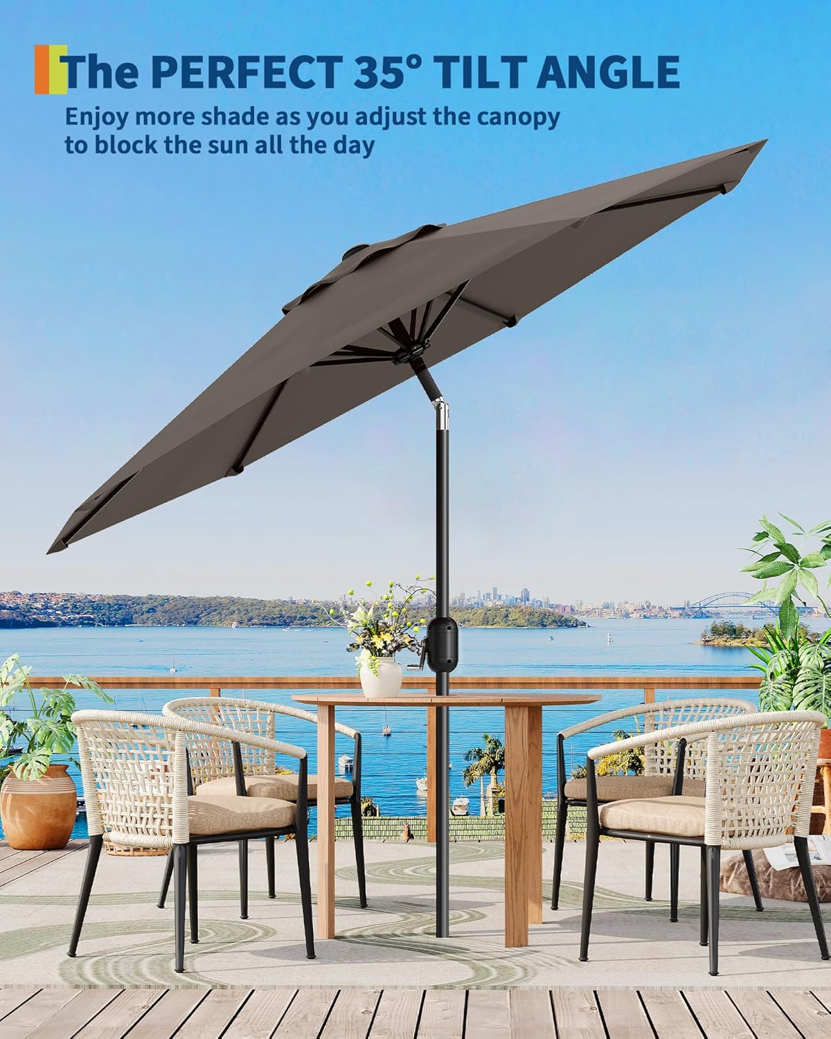 GarveeLife 9 ft Outdoor Patio Umbrella, Outdoor Table Umbrella, Market Umbrella with Push Button Tilt and Crank, 8 Sturdy Ribs UV Protection Waterproof for Garden, Deck, Backyard, Pool (Taupe) - Image 4