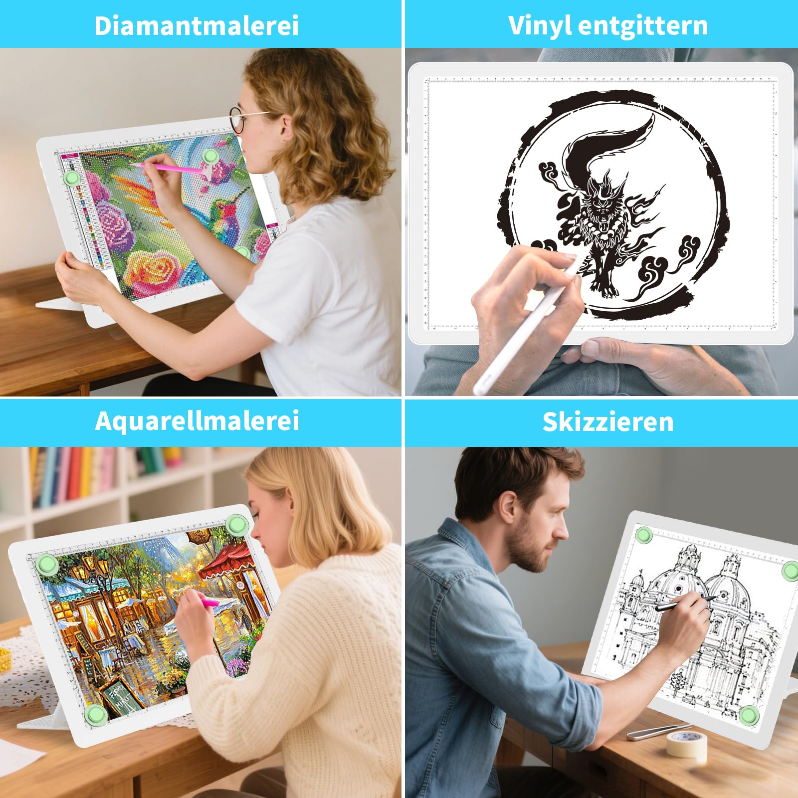 Phylosal A3 Leuchttisch mit Ständer, Wiederaufladbares Magnetische Leuchtplatte mit Seitentaste, Superhelle Tracking Leuchtkasten für Zeichnen, Light Pad für Diamond Painting,Skizzieren,Designen,Black