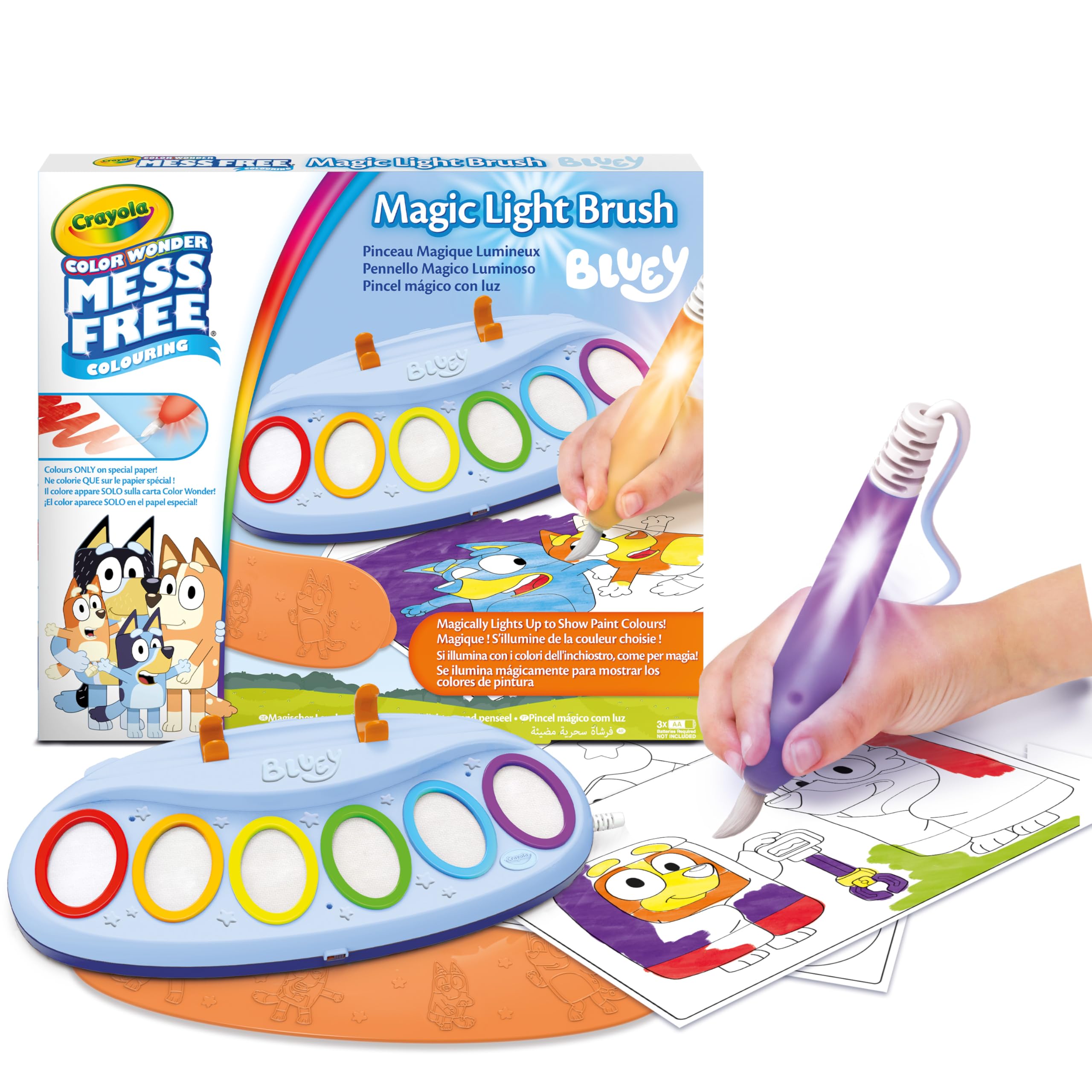 CRAYOLA Bluey Colour Wonder Magic Light Brush, Mess Free Painting Station for Kids Toddler Toys & Activities