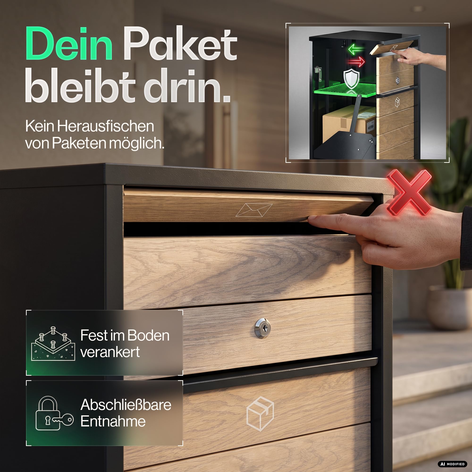 Paketbox, Briefkasten mit Paketfach, Paketbox draußen groß XXL