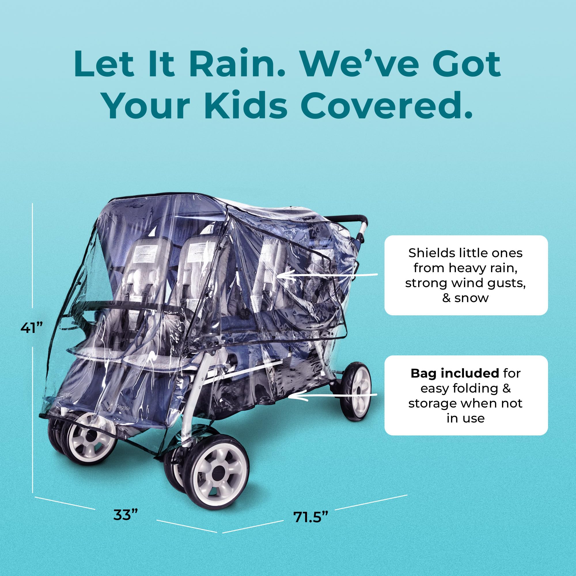 Regenschutz für Kinderwagen Gaggle Jamboree - Regenschutzbezug 6-Sitzer-Kinderwagen - Regenschutz mit Sichtfenster - Öffnung für Luftzirkulation - 190,5 x 88,9 x 110,5 cm.
