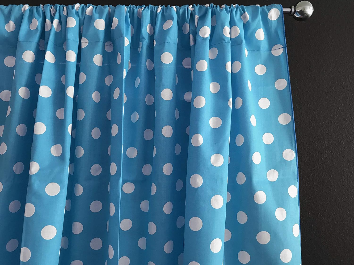 lovemyfabric Cotton Polka Dot Print Curtain Panel 58" Wide Home Decor/Window Treatment/Photography Backdrop/Photo-Booth Backdrop White on Turquoise (36" Tall)