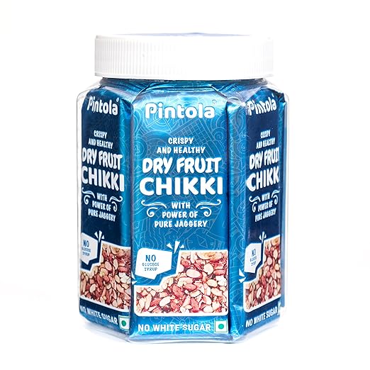 Pintola Dry Fruit Chikki Jar | Pack of 13 pcs (12+1 pcs Extra) | Dry Fruit Bar,Made with Jaggery | No Glucose Syrup | No Preservatives | Gluten Free | Indian Sweets | Gajak | (25g Each x 13N = 325g)