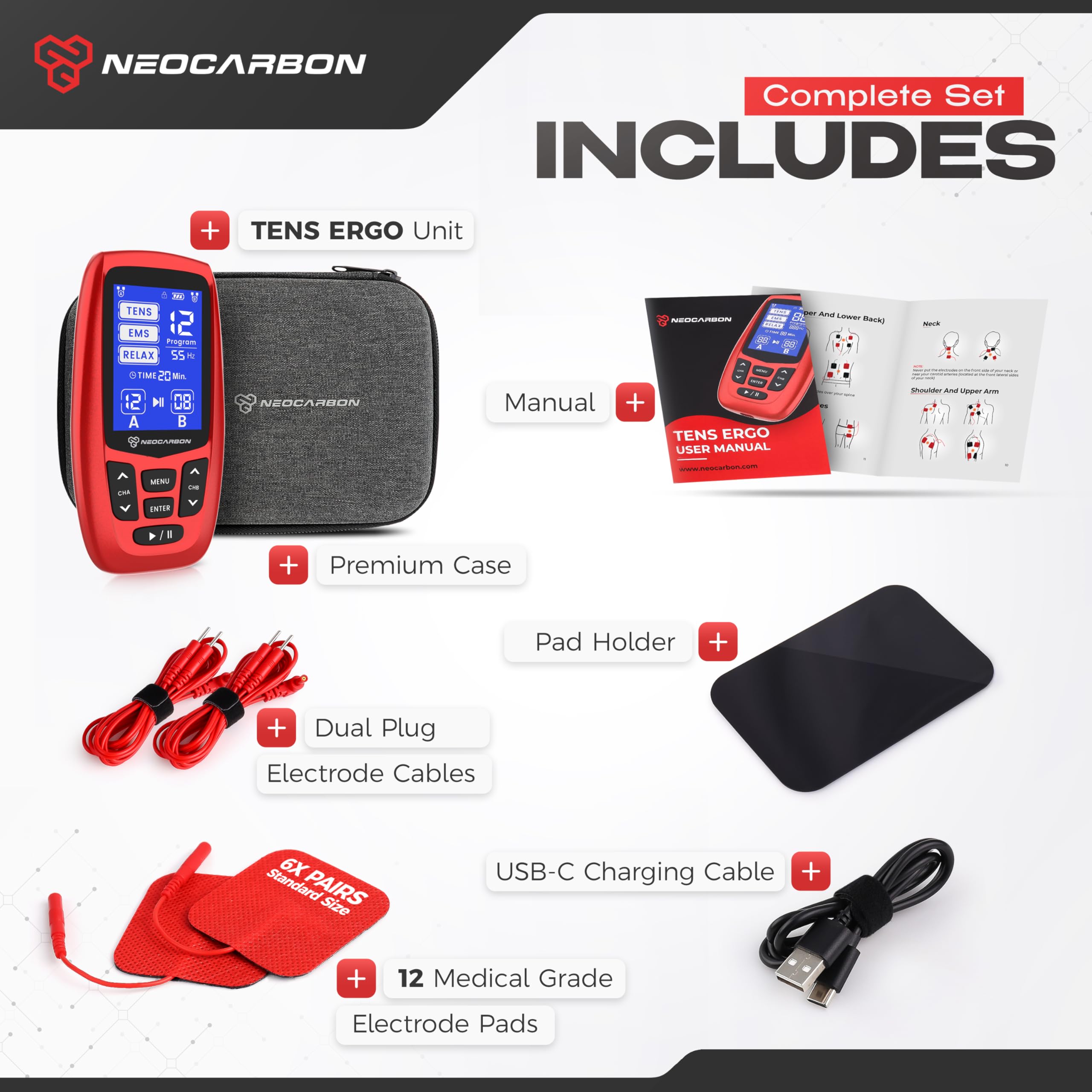Neocarbon TENS Unit - Pain Relief & Muscle Stimulator -4