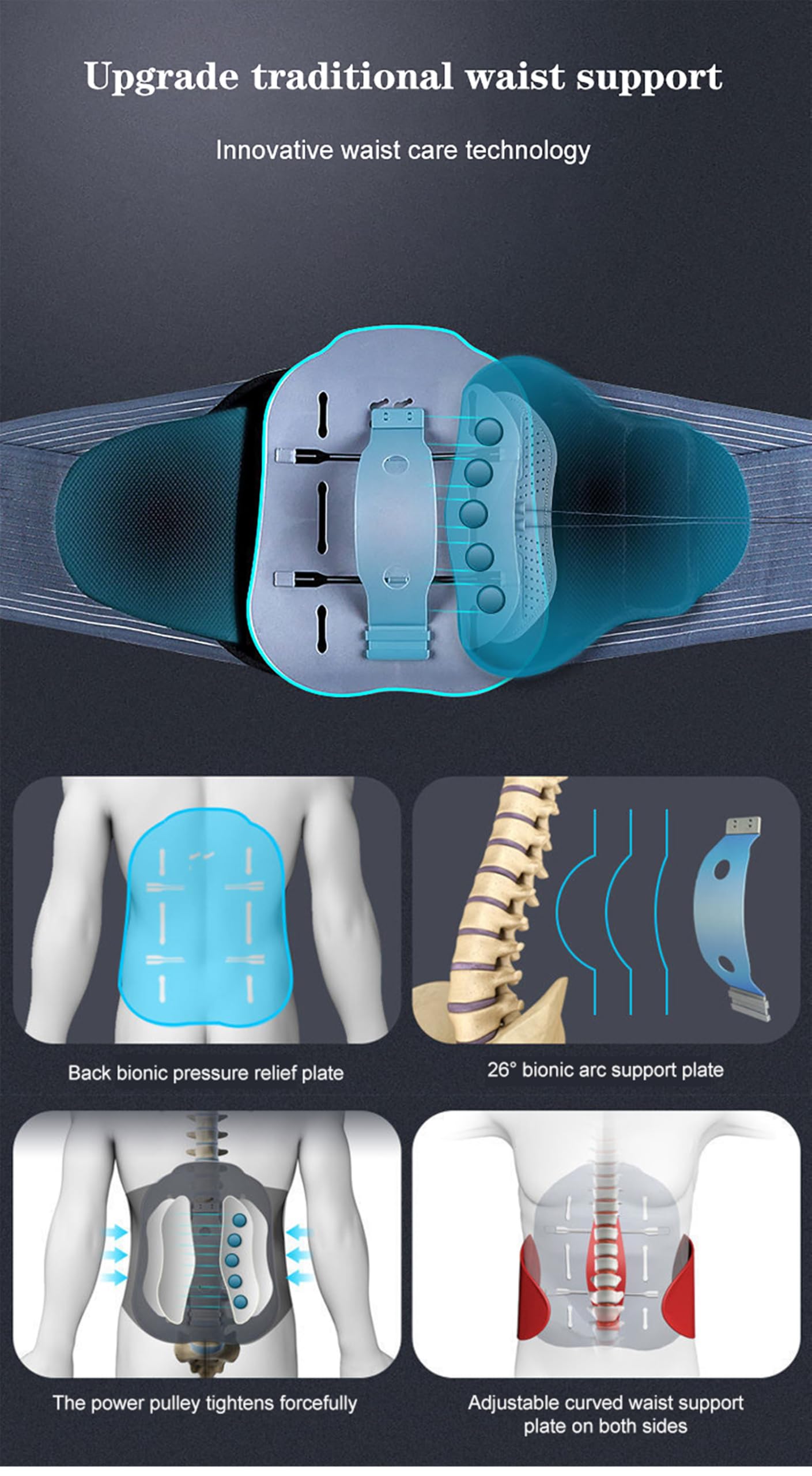 Faja Lumbar para Dolor Lumbar para Mujeres Y Hombres, Cinturón Corrector De Tracción Lumbar, Versión De Descompresión Biónica Ajustable