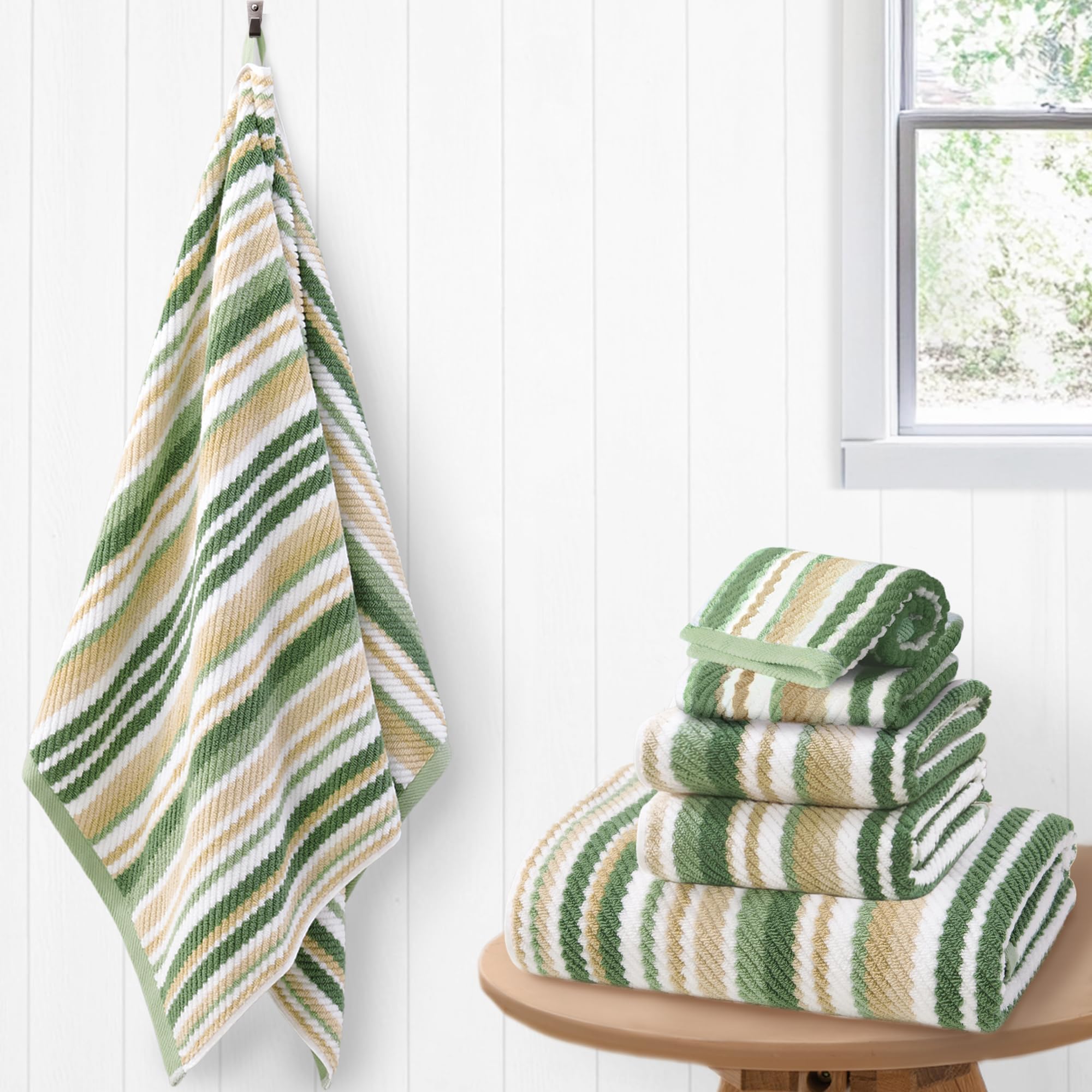 Sage Green Striped Towels Set