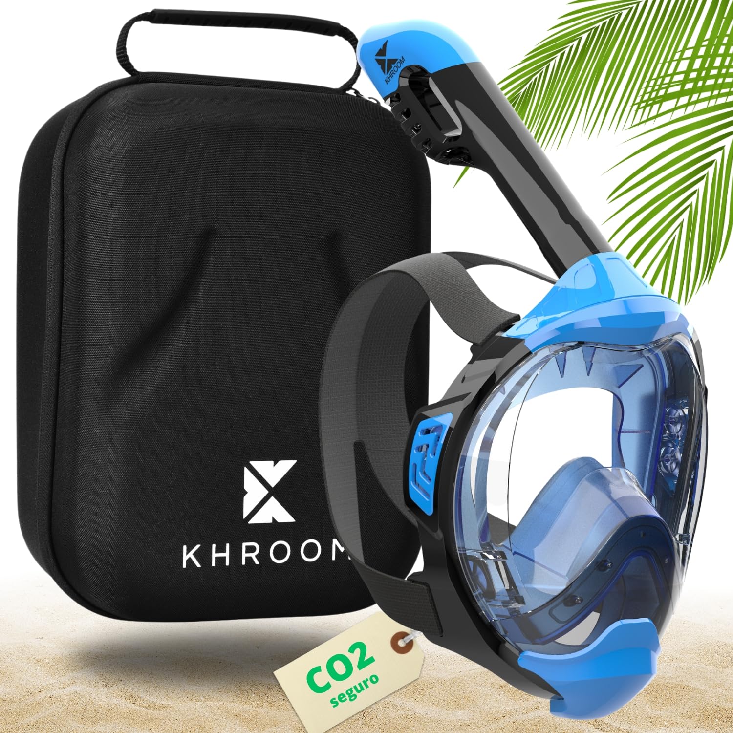 Khroom Máscara de esnórquel para Adultos y niños - Seaview Y | Sin Problemas de CO2 | Máscara Completa para Snorkeling| Equipo de Snorkel con máscara Integral Completa para Adultos (L/XL Azul+Case)