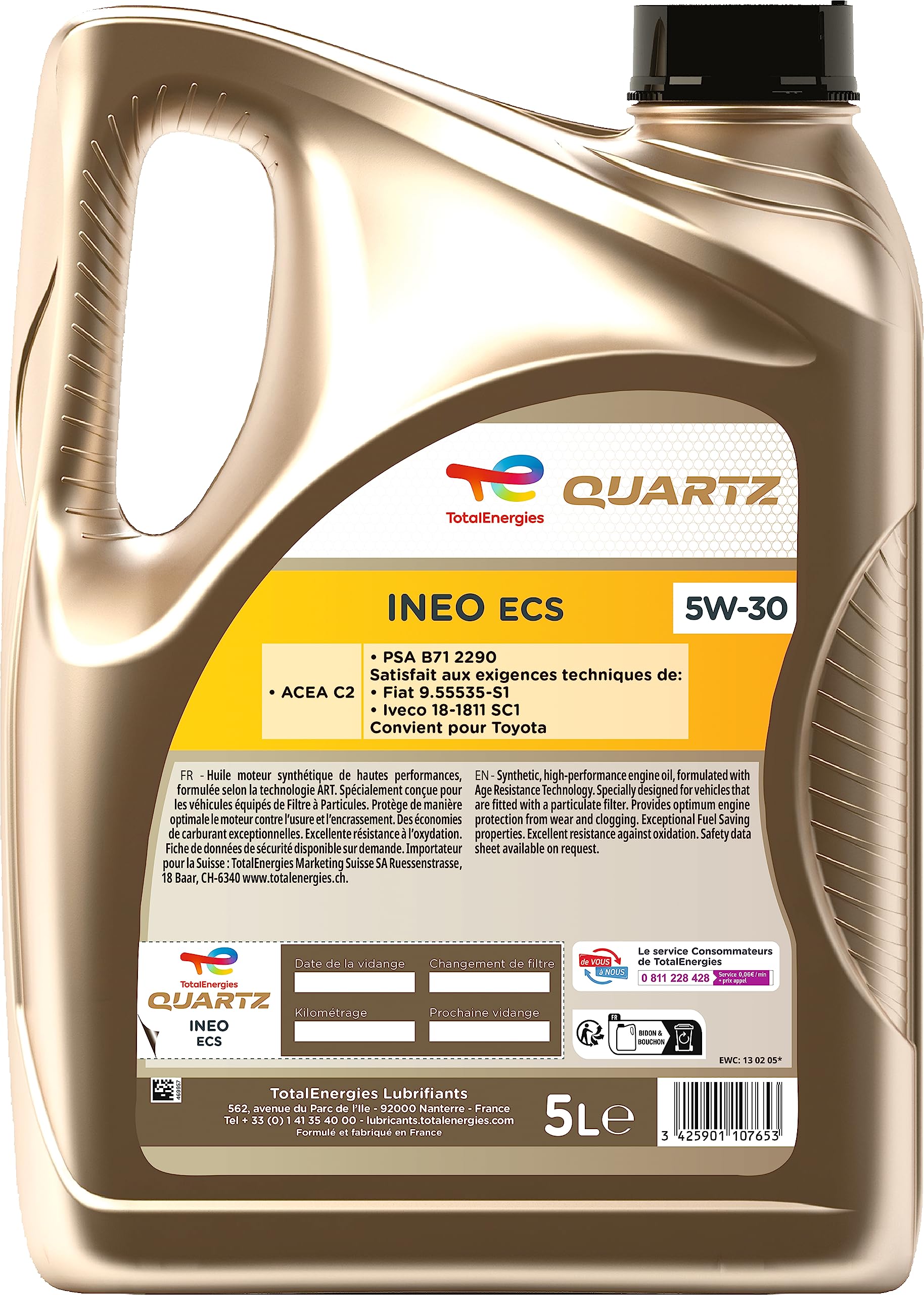 TotalEnergies Quartz Ineo ECS 5W-30, Huile moteur essence et Diesel, 5 litres