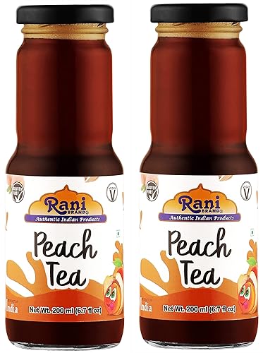 Rani - Té de durazno de 6.7 fl oz (6.8 fl oz), botella de vidrio, paquete de 2 bebidas de frutas indias  Vegano  Sin gluten  Sin OMG  Origen indio