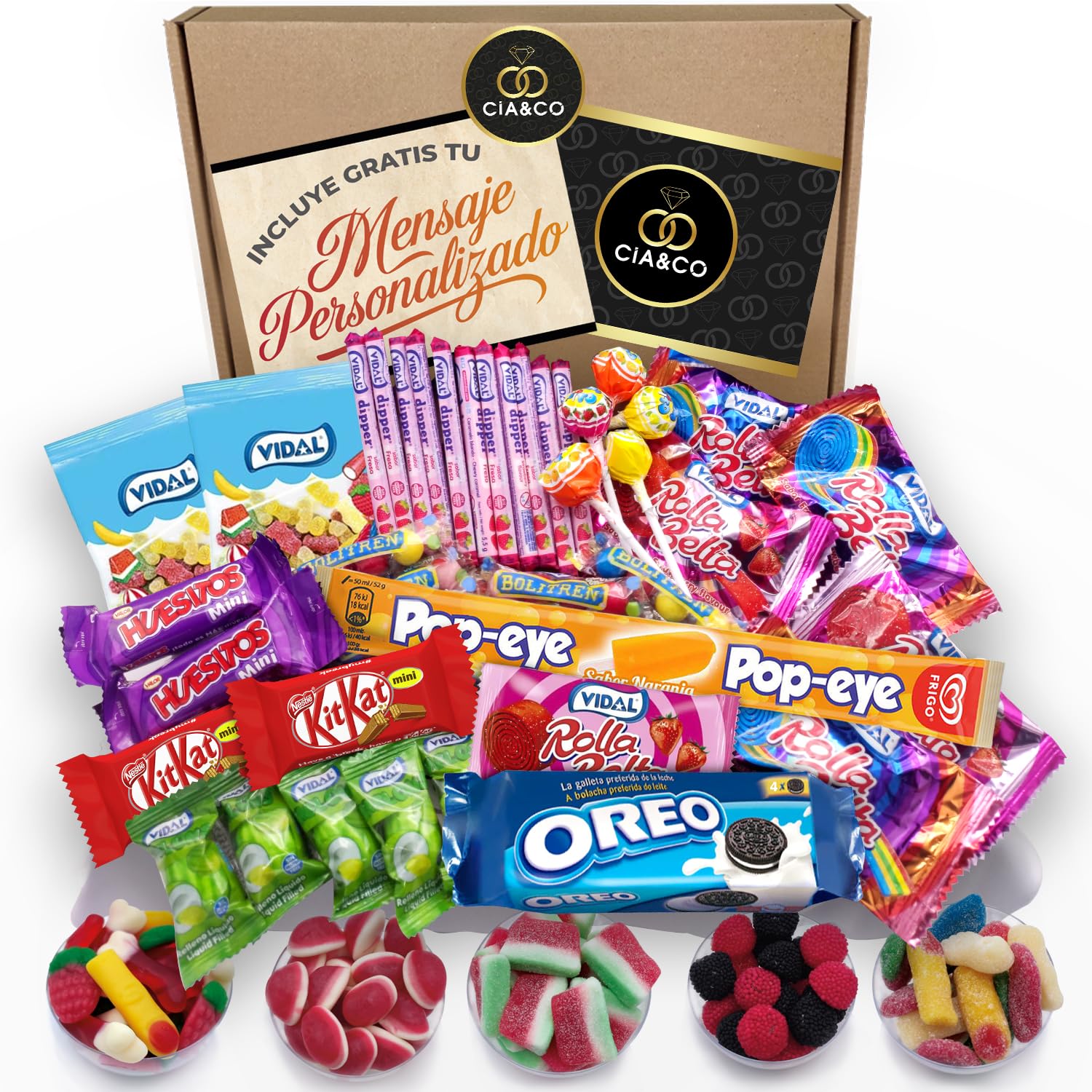 Candy Gift Wrapped With +45 Candy Mix And 500g Gluten Free Gummies Includes A Personalised Message Card And Candy Kit Kat, Mars, Huesitos, Twix, Y