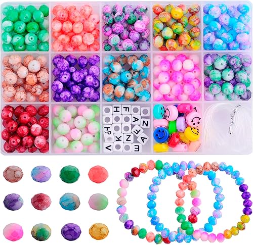 eswala Cuentas de cristal para pulseras, kit de fabricación de joyas, 288 piezas de 0.236 pulgadas, 12 colores surtidos de bicona, espaciador a