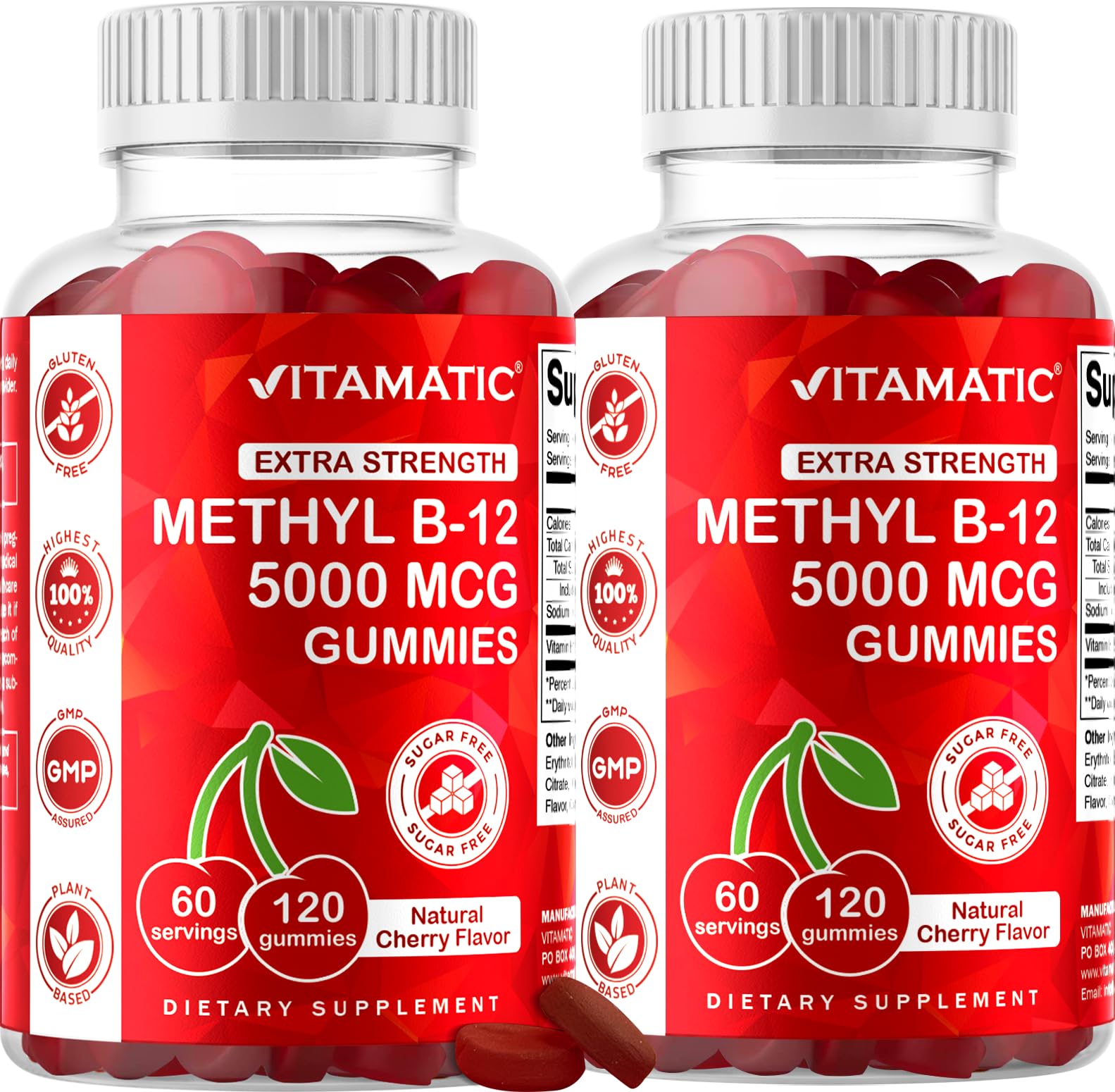 Vitamatic Methyl B12 5000 mcg, 120 Gummies, Natural Cherry Flavor — Amazon image 10
