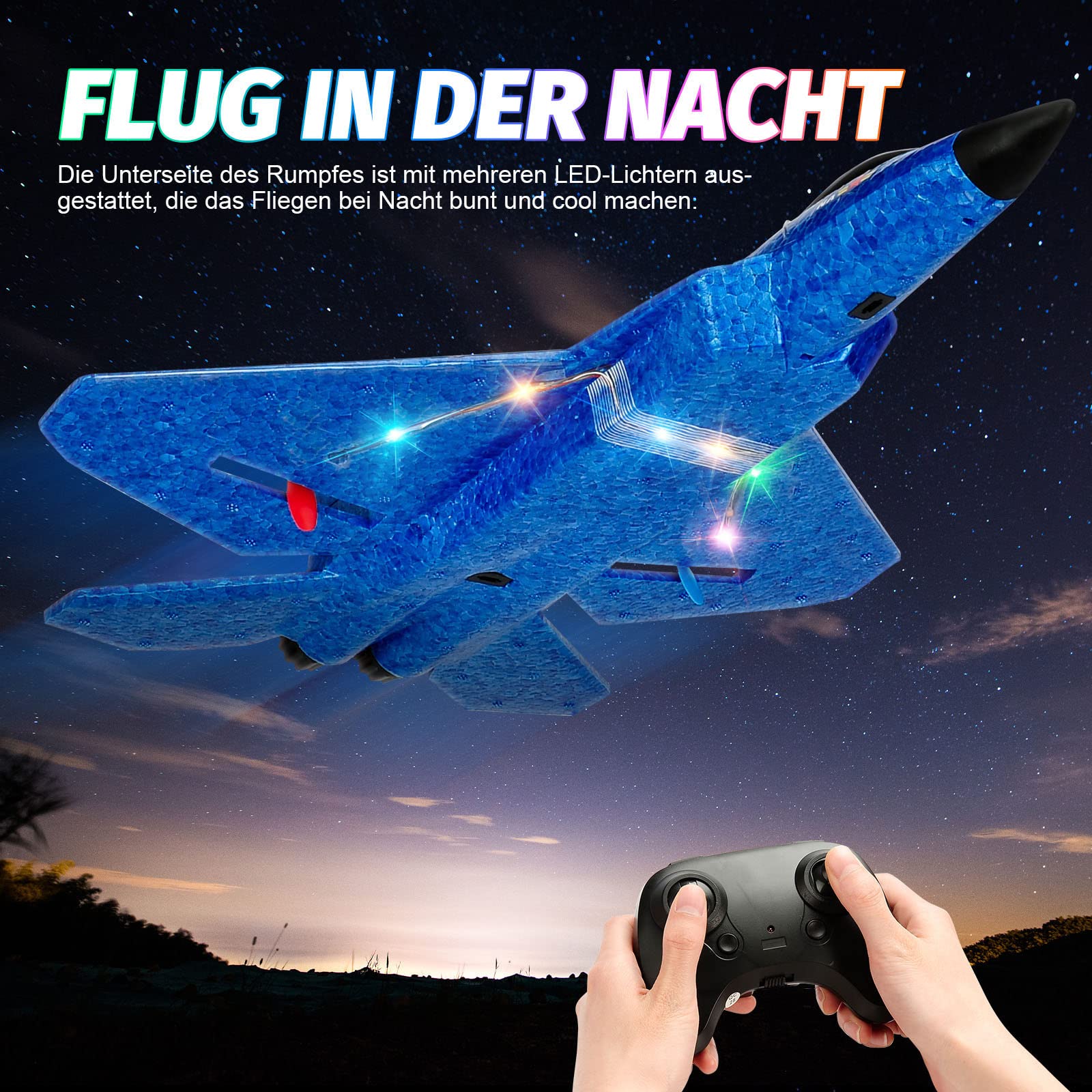 Fremego F-22 RC Flugzeug, 2.4Ghz Ferngesteuertes Flugzeug Raptor Fighter Flugzeug Modell Spielzeug mit 6 Axis Gyro System für Anfänger Kinder Erwachsene (F22Blau)