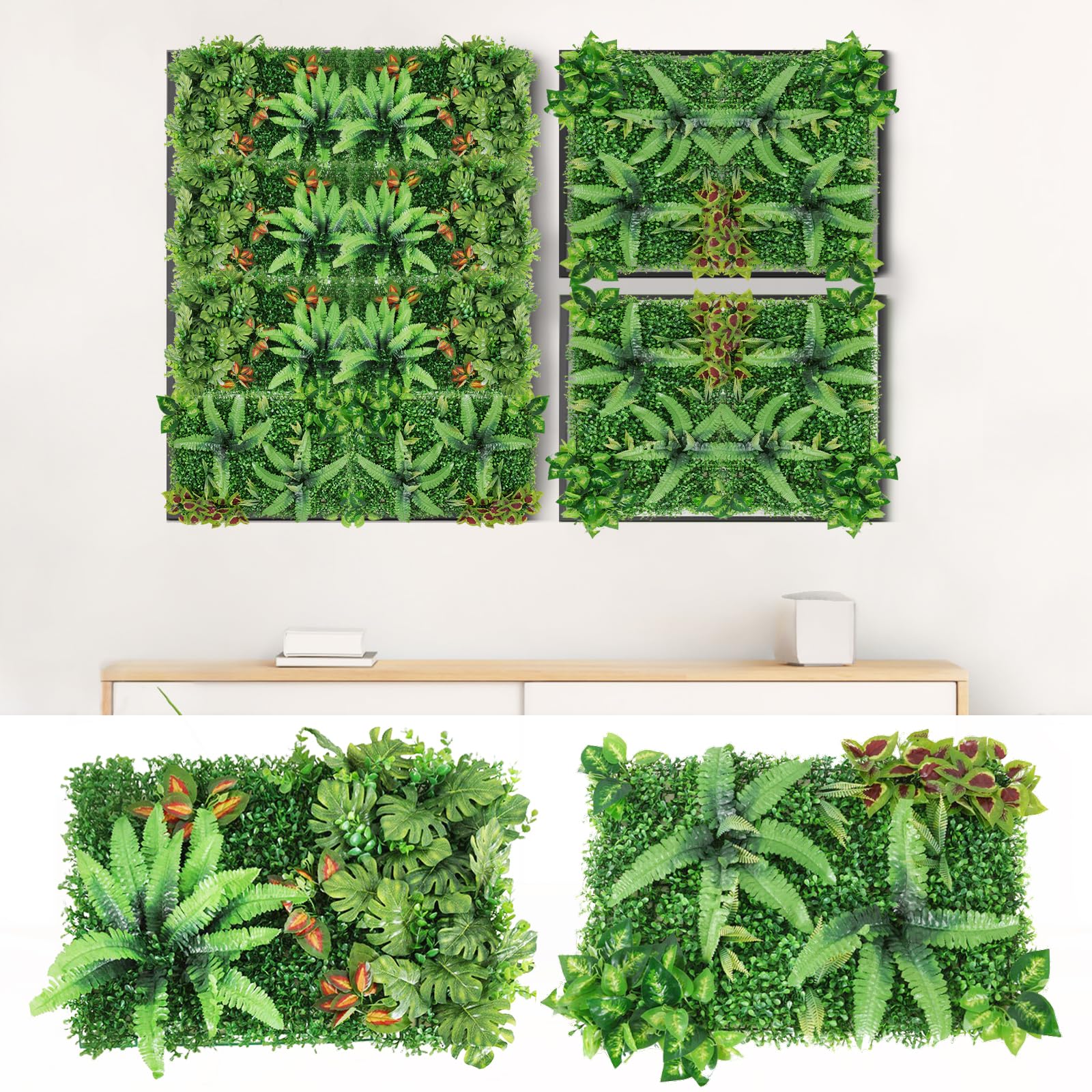 2Pcs Jardines Verticales Artificiales, Decoración de Pared con Plantas Artificiales, Decoración Vegetal Artificial para Paredes, Pared de césped Artificial, Verde Planta para Interior y Exterior