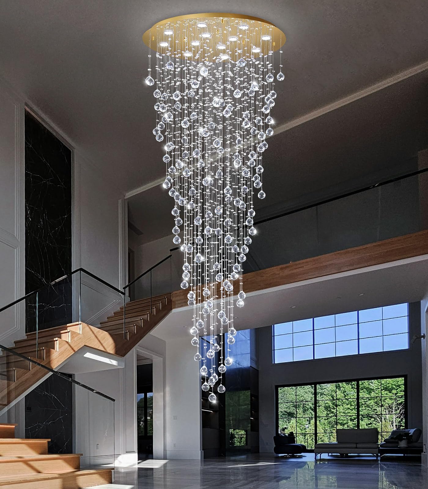【Novelbright】Chandelier 98'' Modern Crystal Chandelier for Entryway Raindrop Chandeliers