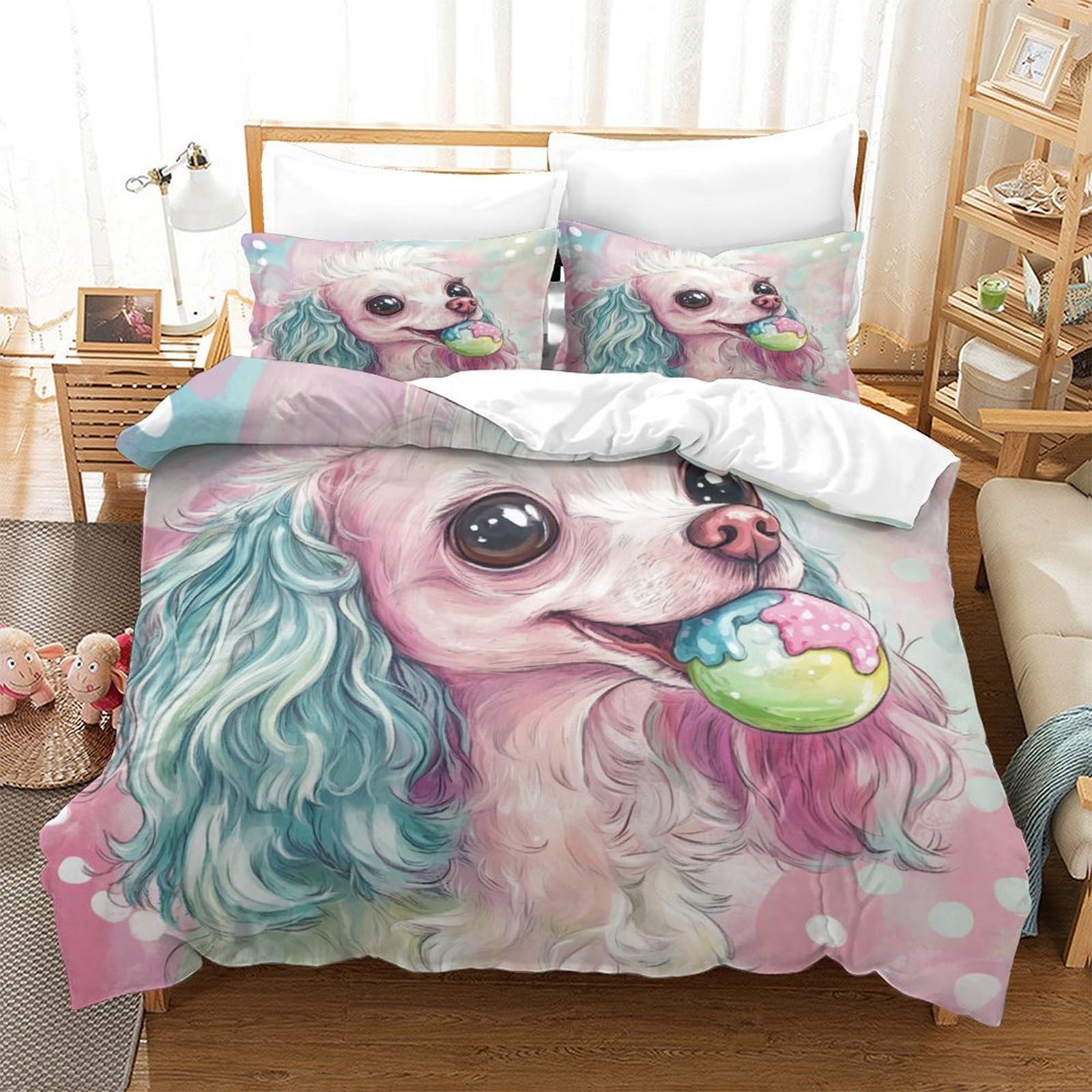 Chinese Crested zestaw poszewek na kołdrę: Premium welurowa mikrofibra, przytulna pościel dla chłopców i dziewczynek, śliczna pościel do pokoju młodzieżowego King (220 x 240 cm)