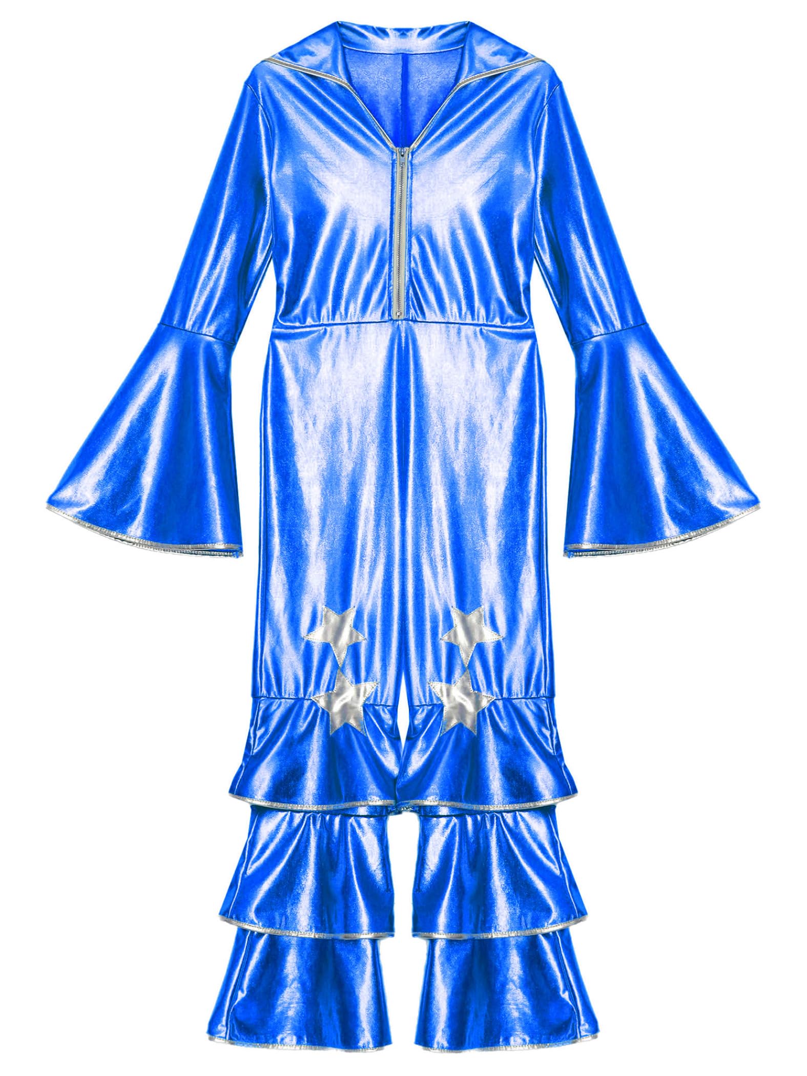 Traje De Baile Metálico Para Niñas Mono Con Volantes Disfraz De Discoteca Traje Completo Manga Larga Vestuario Baile Los Años 70 Para Actuación