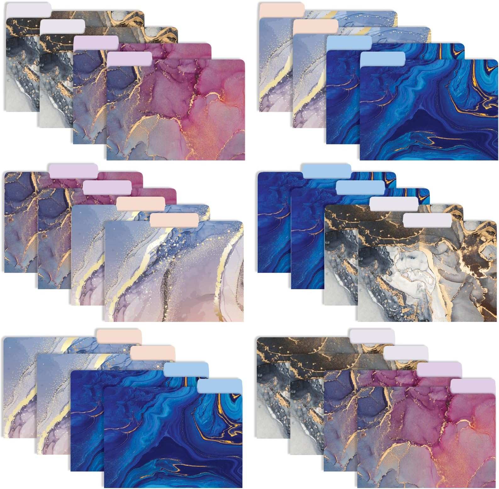 Global Printed Products Deluxe Designer Printed File Folders, 1/3 Cut Tab, Assorted Positions, Letter Size, 24/pk (Marble)