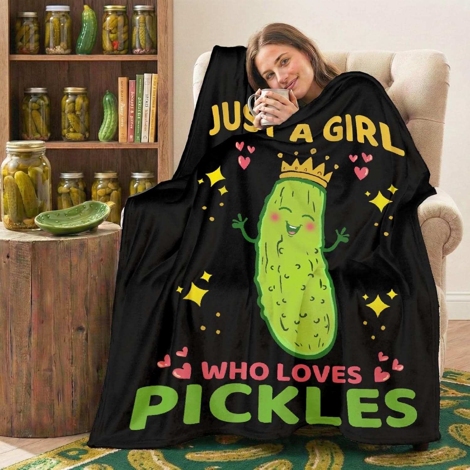 ZOE DAVISON Pickle Blanket,Pickles Gifts for Kids, Just A Girl Who Loves Pickles Flannel Blankets, Used for Bed Sofa,Lightweight Cozy Warm Fluffy Microfiber SMALL-50x40 Inches for Girls - Image 3