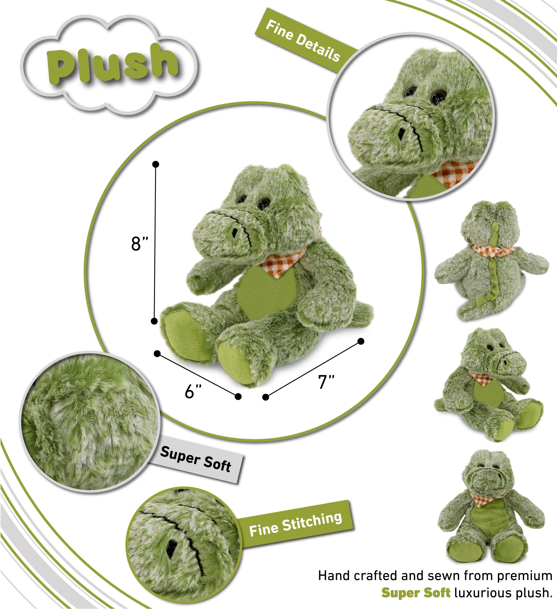 Puzzled DolliBu - Animal de peluche de cocodrilo, piel suave, cocodrilo verde, adorable juguete de peluche de cocodrilo para jugar, lindo regalo de vida salvaje para niños y adultos, 8 pulgadas