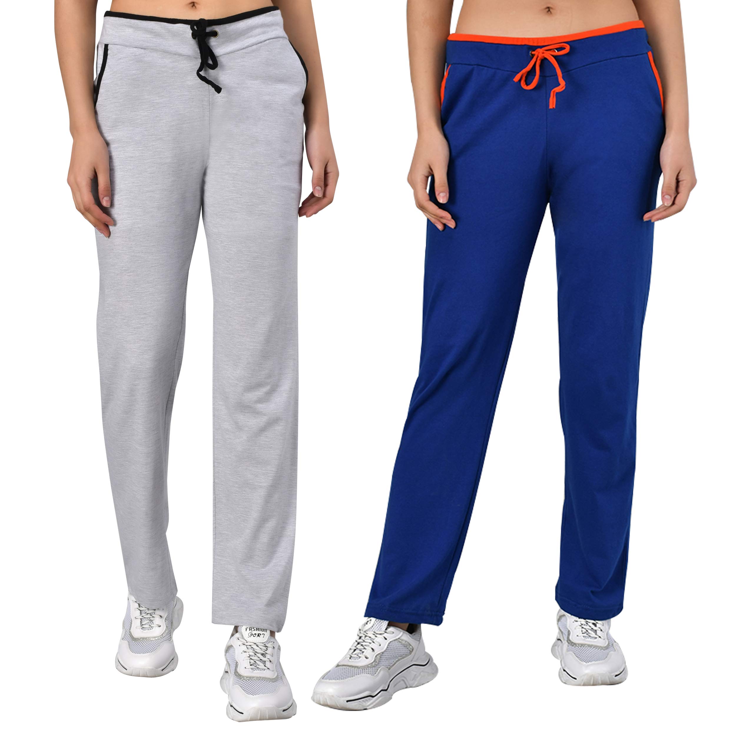 myo Plain Cotton Stylish Track Pants for Women for Daily use |Track Pants for Women Combo Pack of 2 Size 30 Grey::Royal-picture-28