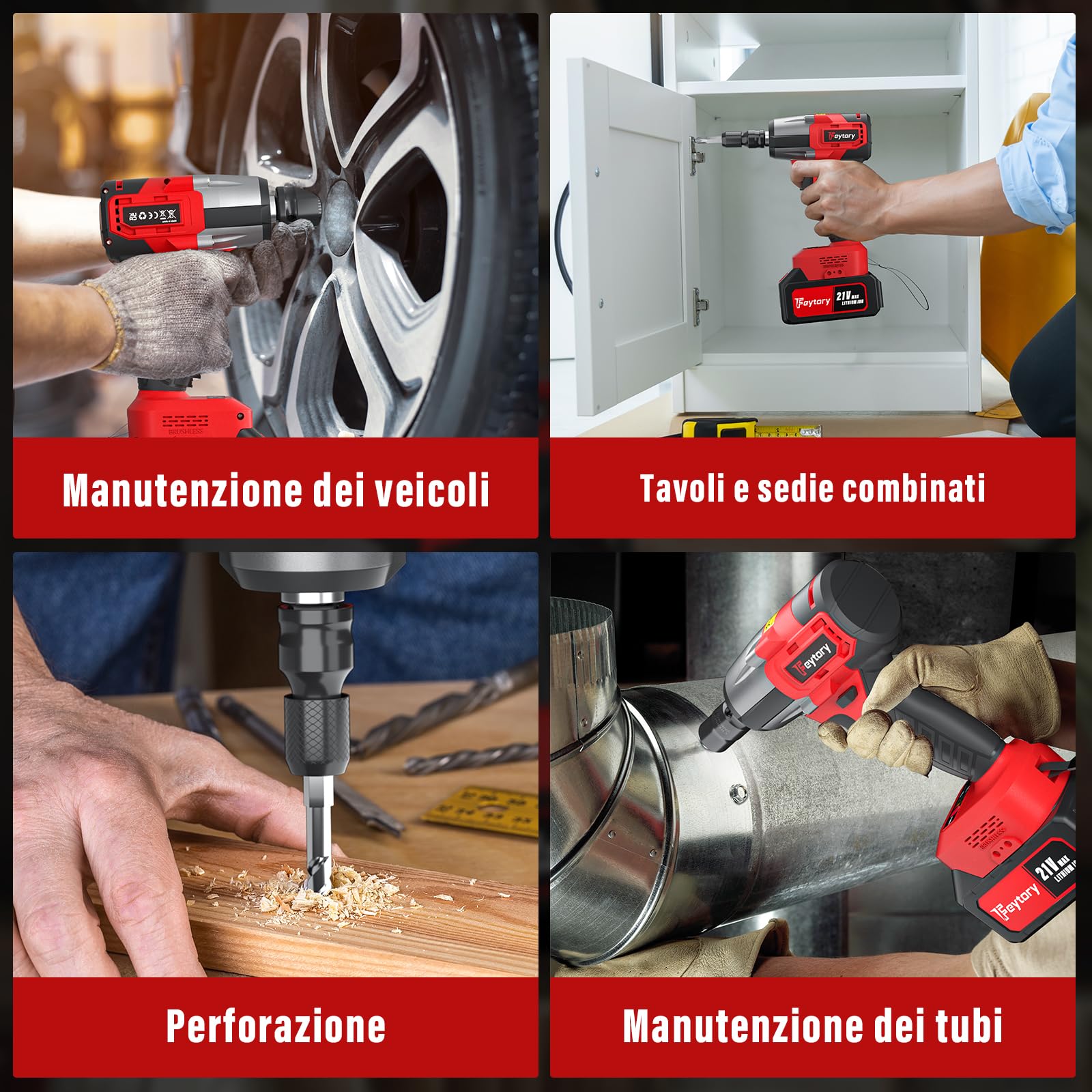 21V Avvitatore a Impulsi Brushless,Chiave Elettrica 3 in 1,3400 RPM, coppia massima di 550 N.M ,con 4 bussole, 12 punte per cacciavite, batterie da 3Ah, per il settore automobilistico e per la casa