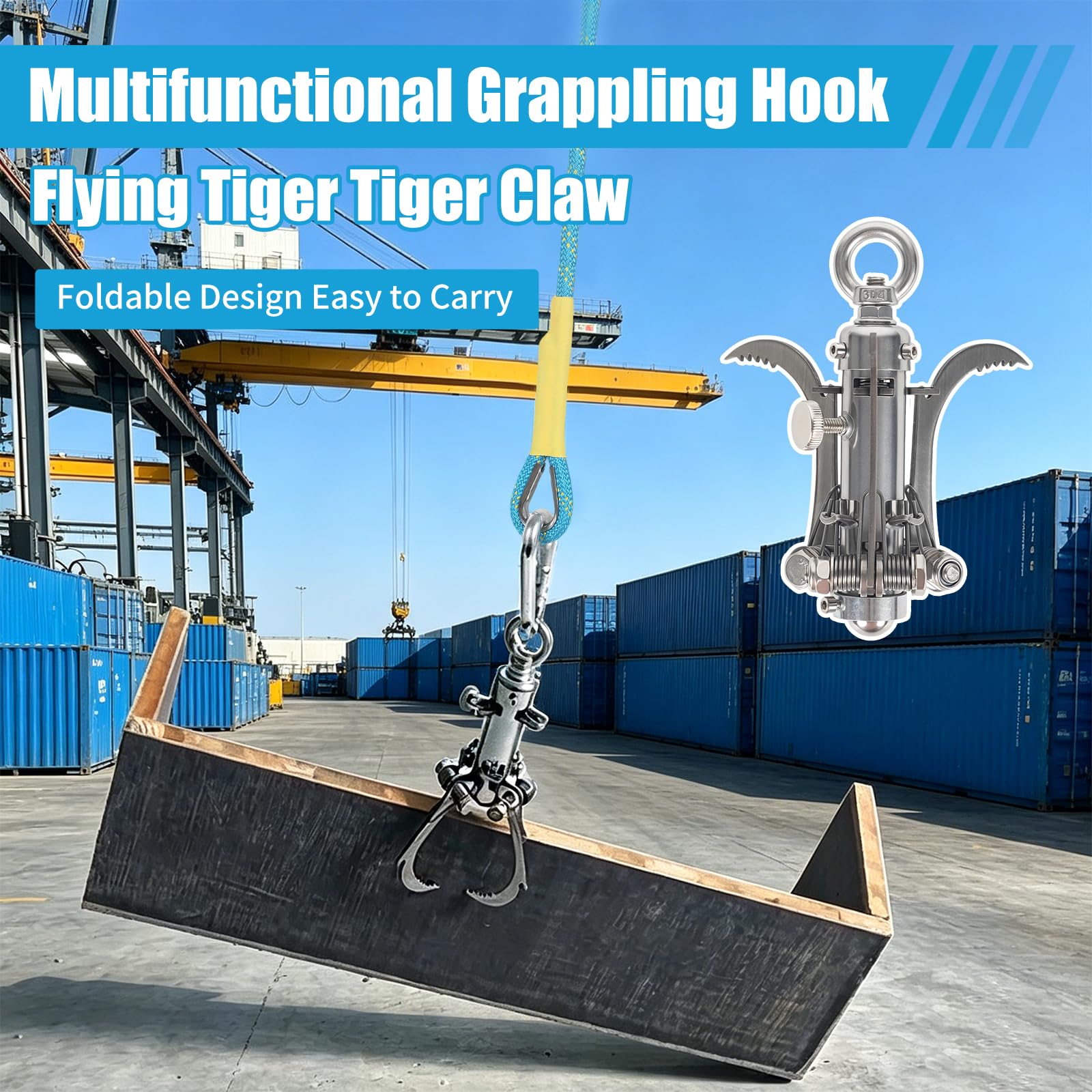 Faltbarer Enterhaken aus Edelstahl mit 3 Krallen Zum Klettern, Outdoor Enterhaken, Wurfhaken, 3 Klauen Klapphaken, Flying Tiger Claw Für Outdoor Abenteuer, Überleben, Ausrüstung Bergen