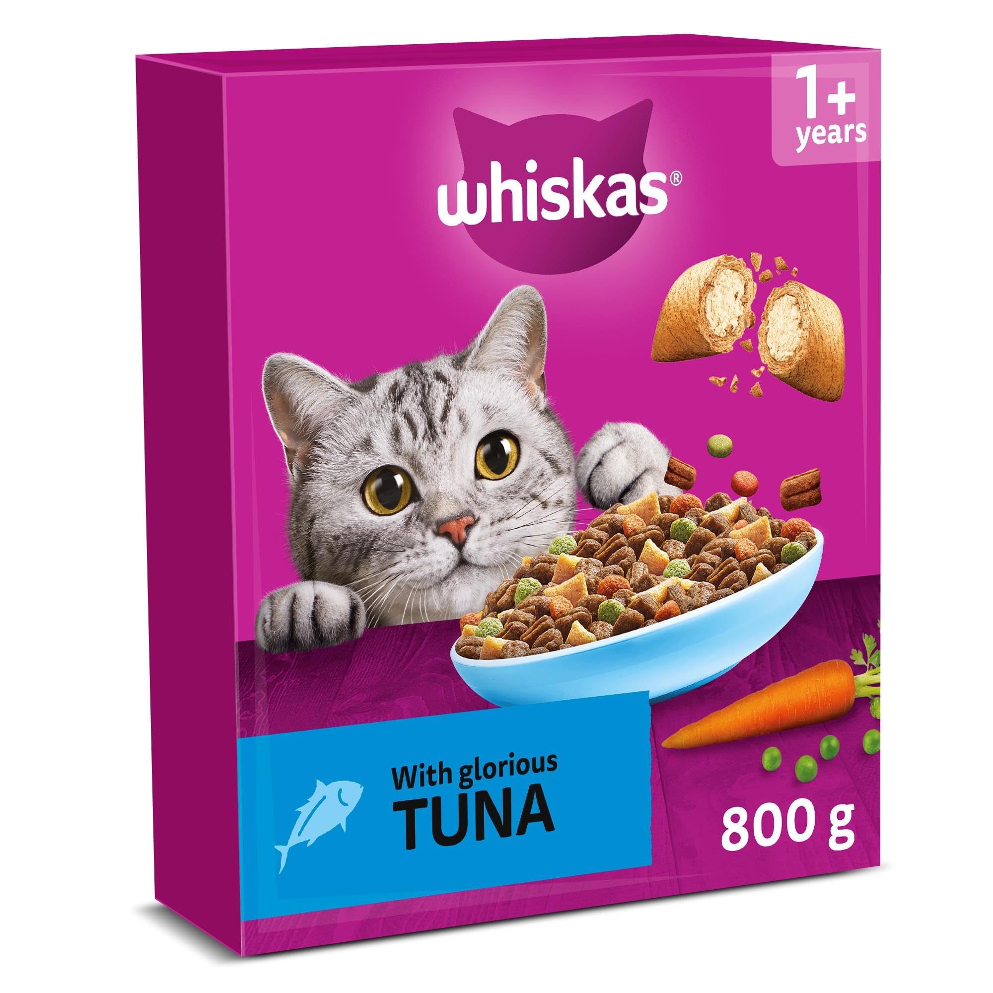 WHISKAS Adult Dry Cat Food 800g with Tuna (Pack of 5)