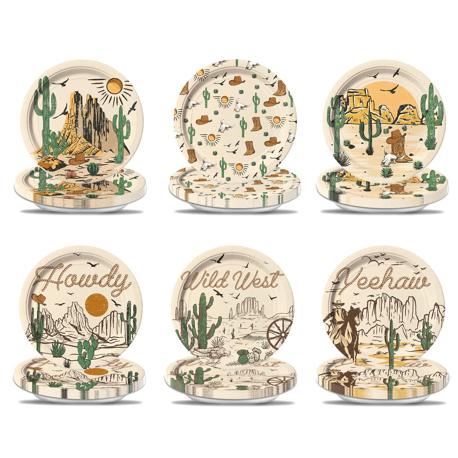 NUTTYBASH 60 Pcs Western Cowboy Paper Plates 7 Inch, Rodeo Theme Birthday Party Decorations cowboy Party Supplies for Wild West Cowboy Rodeo Baby
