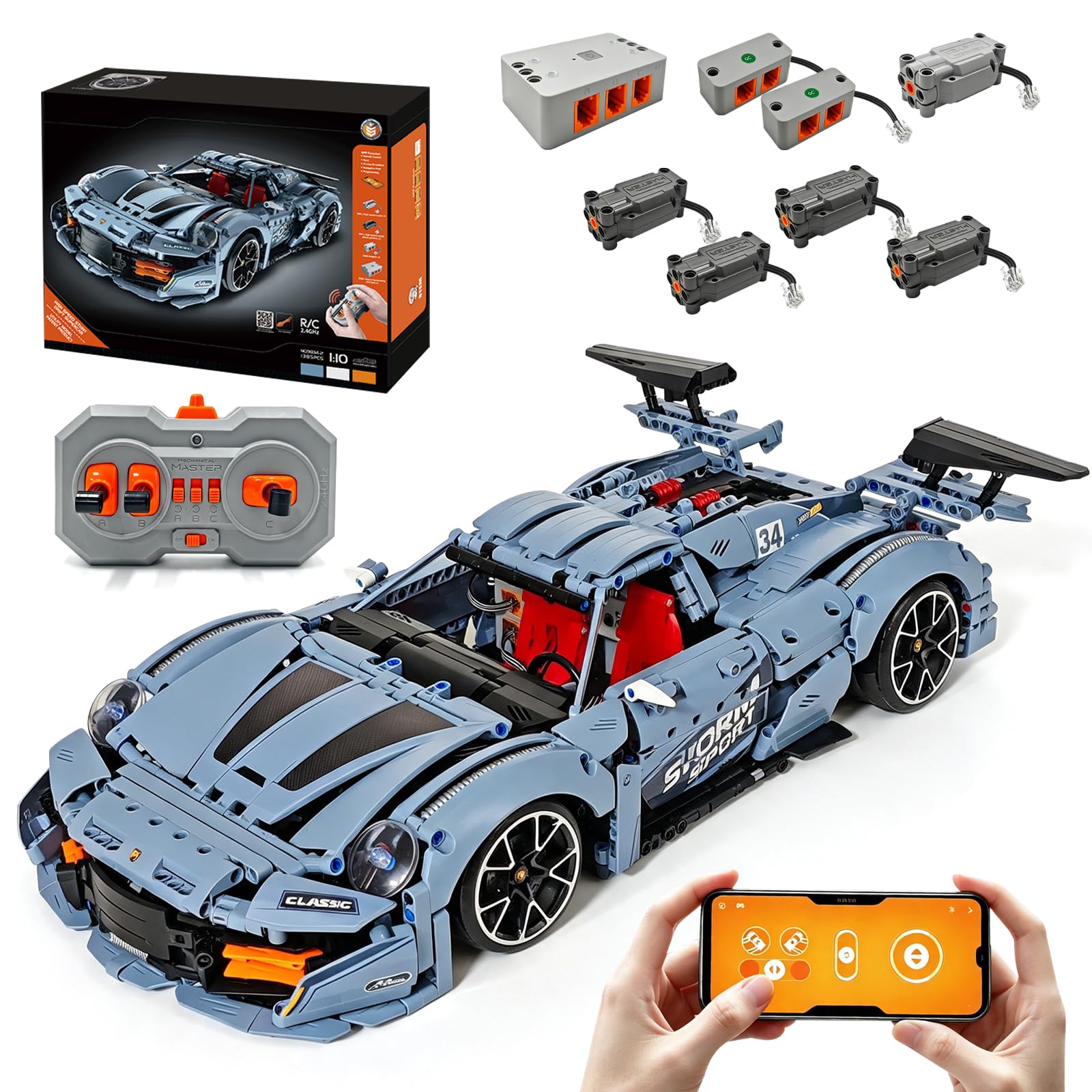 1:10 RC Drift Supercar - Kit di costruzione per auto sportive, 1385 pezzi