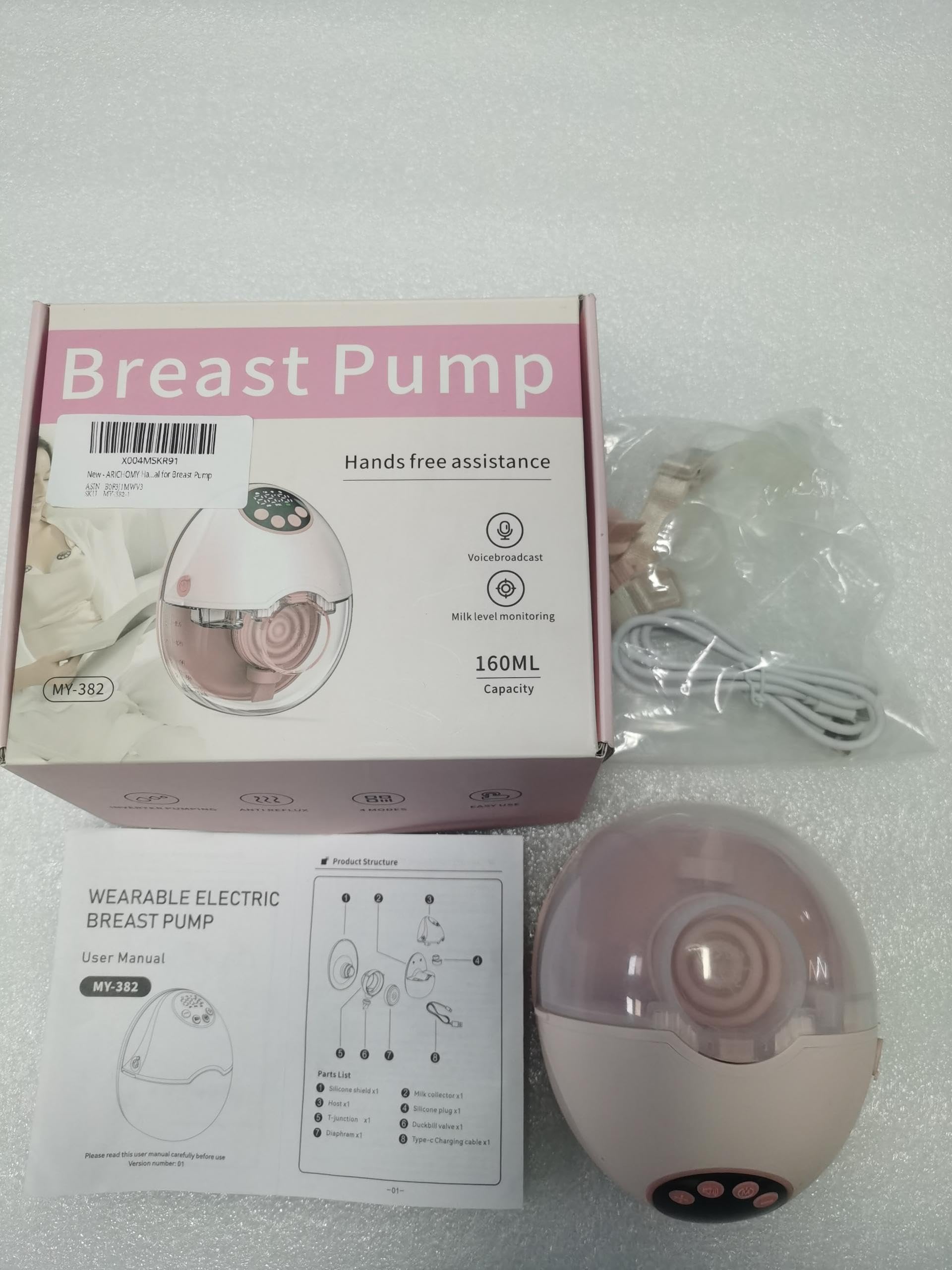 ARICHOMY Hands Free Breast Pump - Wearable Breast Pumps with 4 Modes 12 Levels, Portable Breast Pumping for Work Travel Night with Leak-Proof DoubleFit Flange, Ideal for Breast Pump
