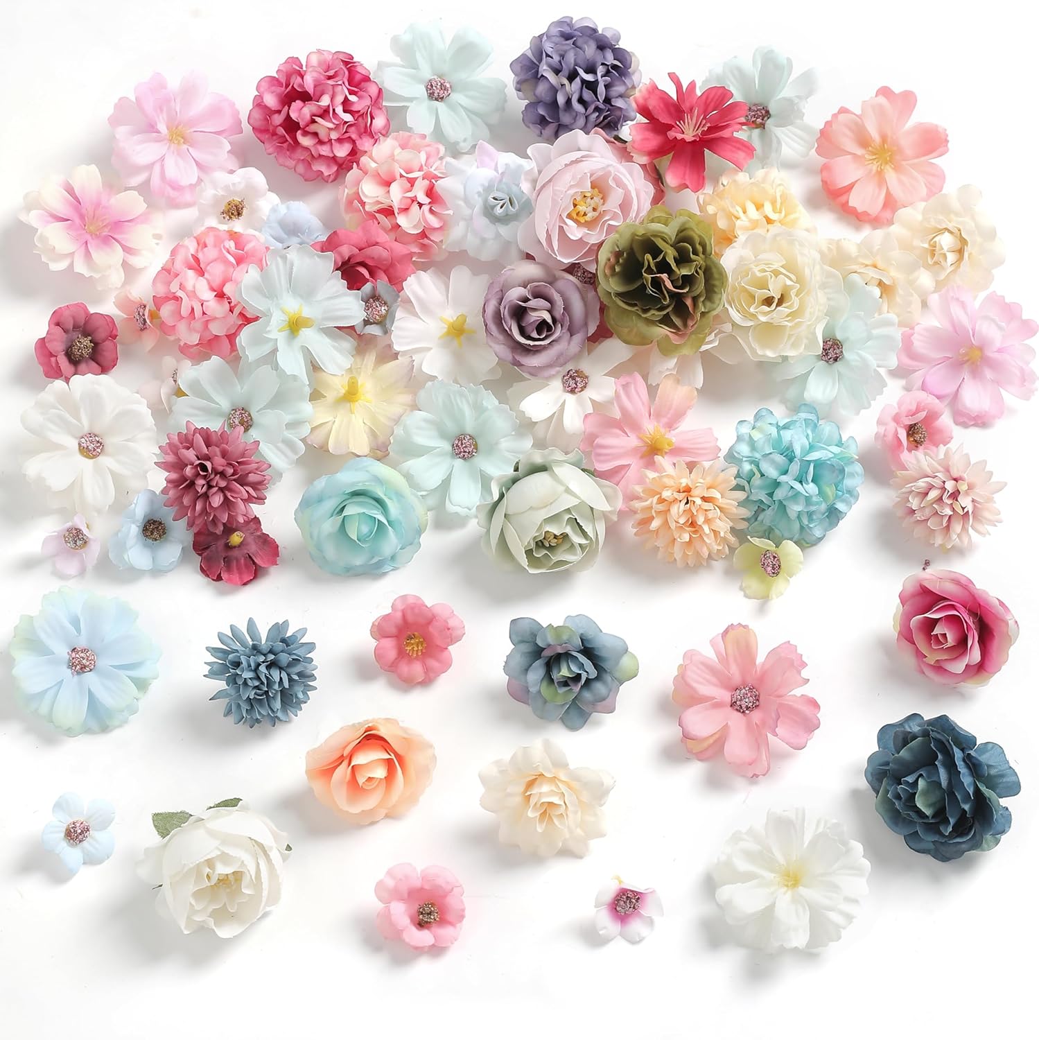 Faux Flower Heads Mini Charming Color Artificial Flower Heads Fake Peony Daisy Rose...