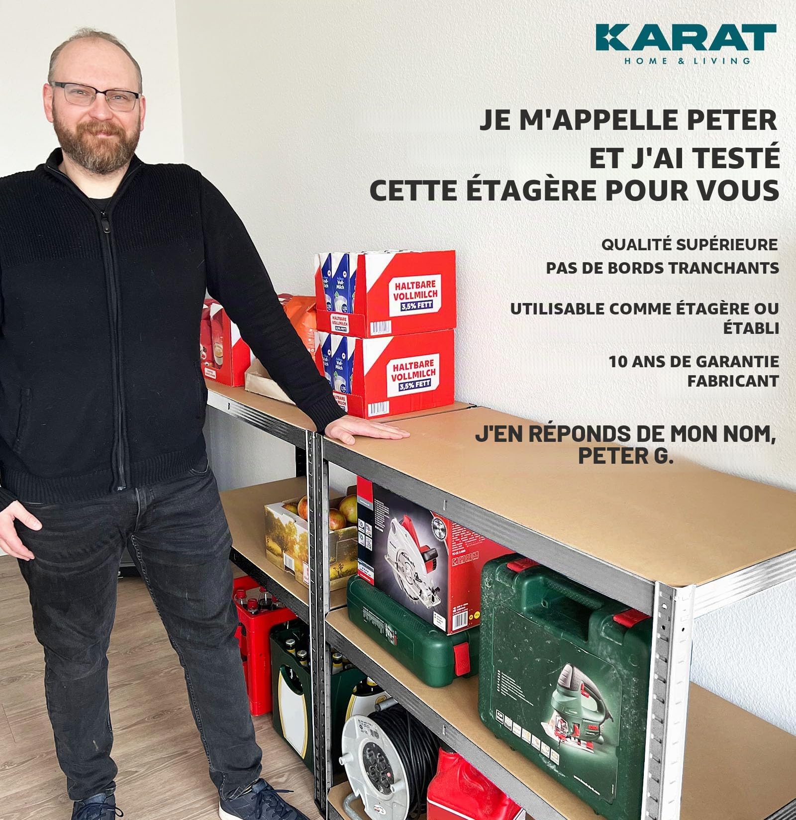 KARAT Étagère pour Charges Lourdes - 180 x 90 x 60 cm - en Acier et métal - - 5 tablettes réglables (galvanisée)