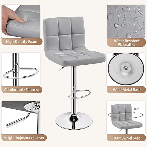 Miniatura 175 de Yaheetech Pink - Juego de 2 taburetes de bar de terciopelo ajustables, taburete giratorio moderno de altura de mostrador con base más grande para