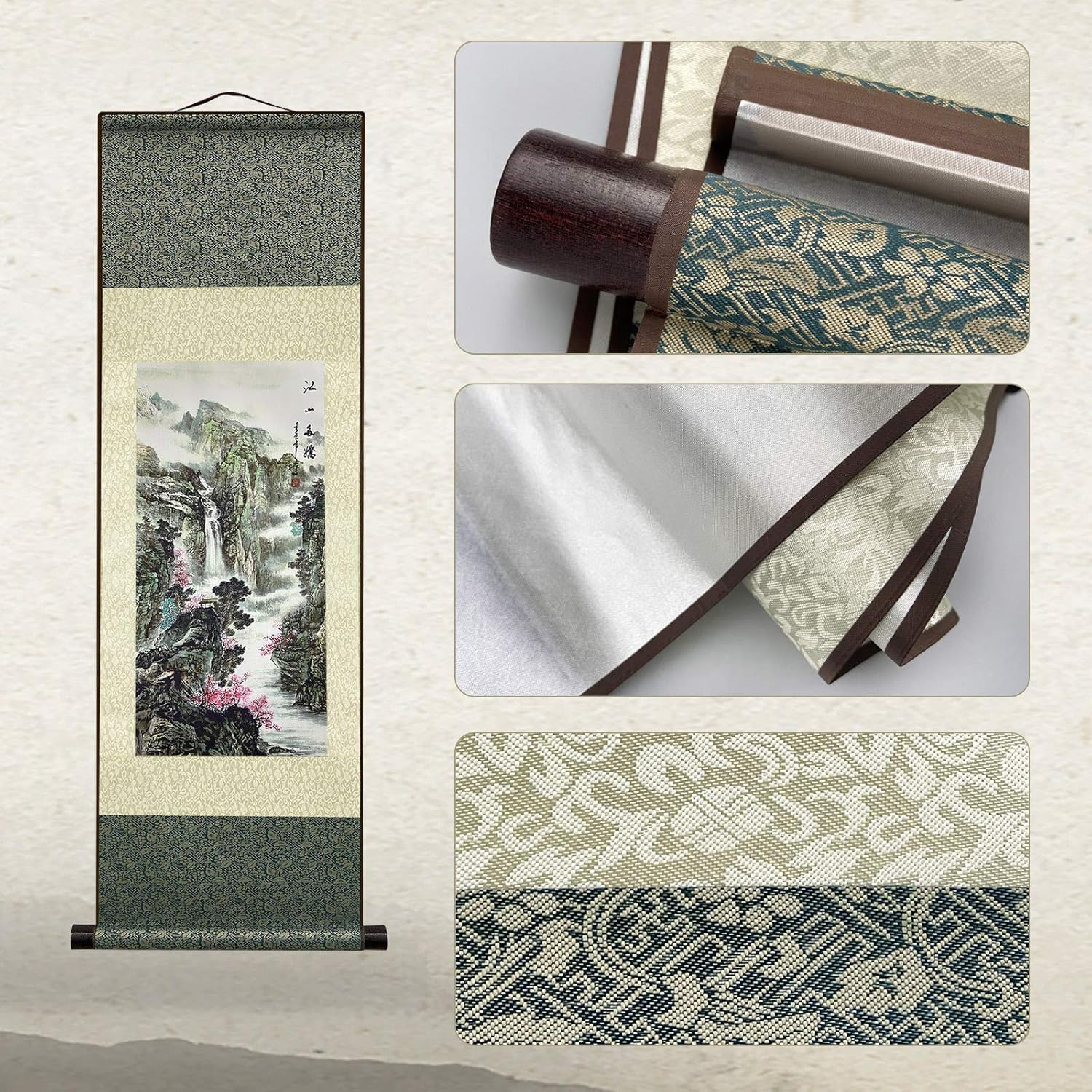 AtfArt Seta Asiatica Decorazione Della Parete - Jiang Shan Duo Jiao Fiume Paesaggio - Bella Arte Cinese Da Parete - Arredamento Orientale (91x30 cm)