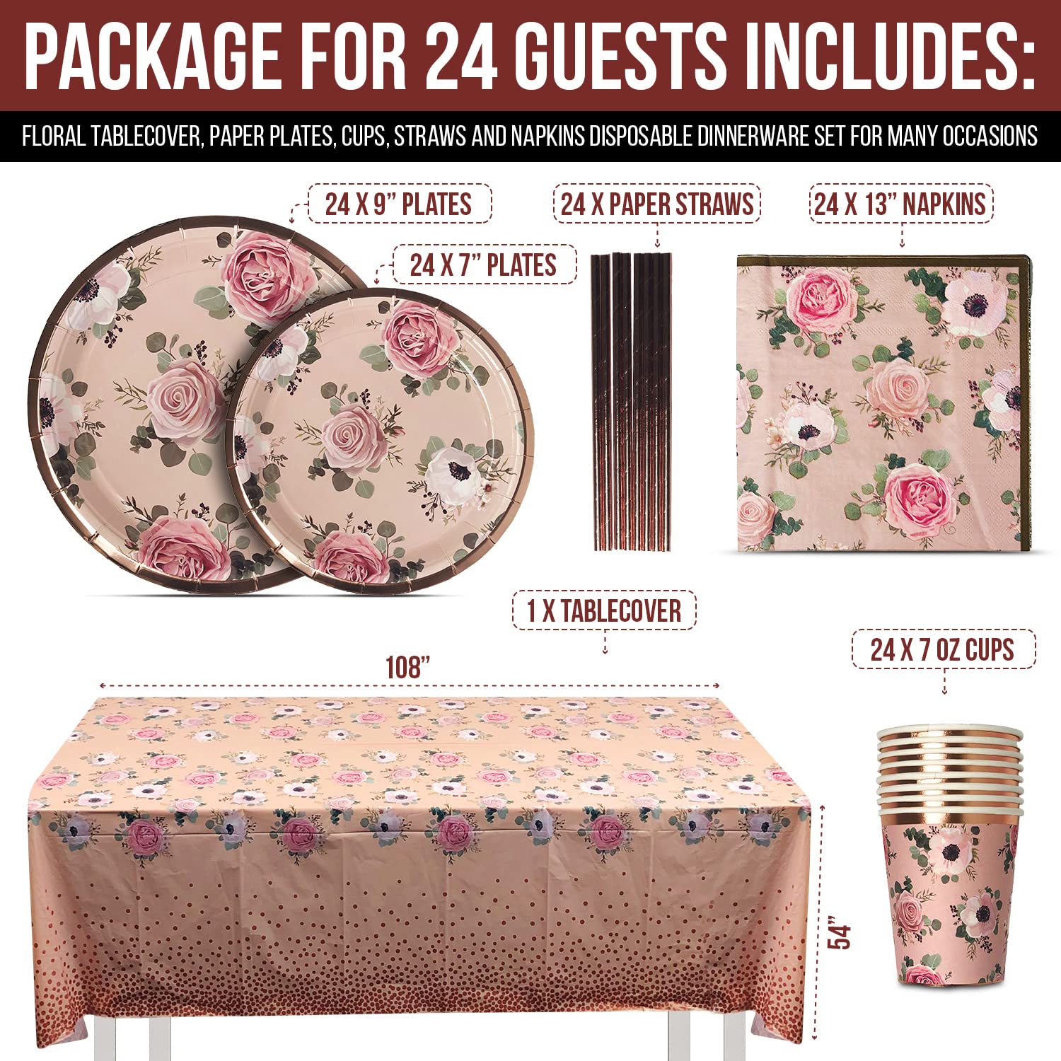 Kit Decorazioni Compleanno Oro Rosa Per 30 Ospiti - Piatti, Bicchieri, Tovaglie, Palloncini, Torta